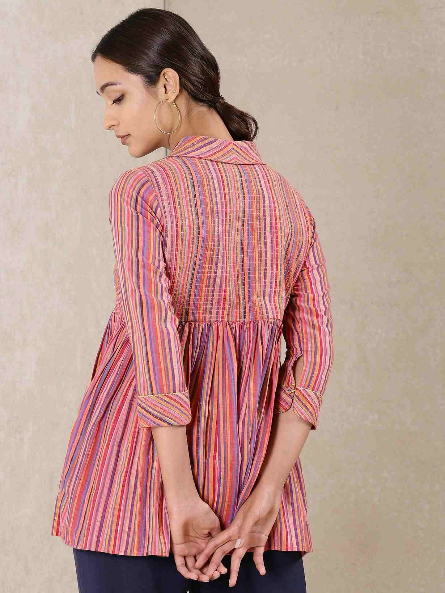 Pink Modern Minimalist Yarn-Dyed  Kurti