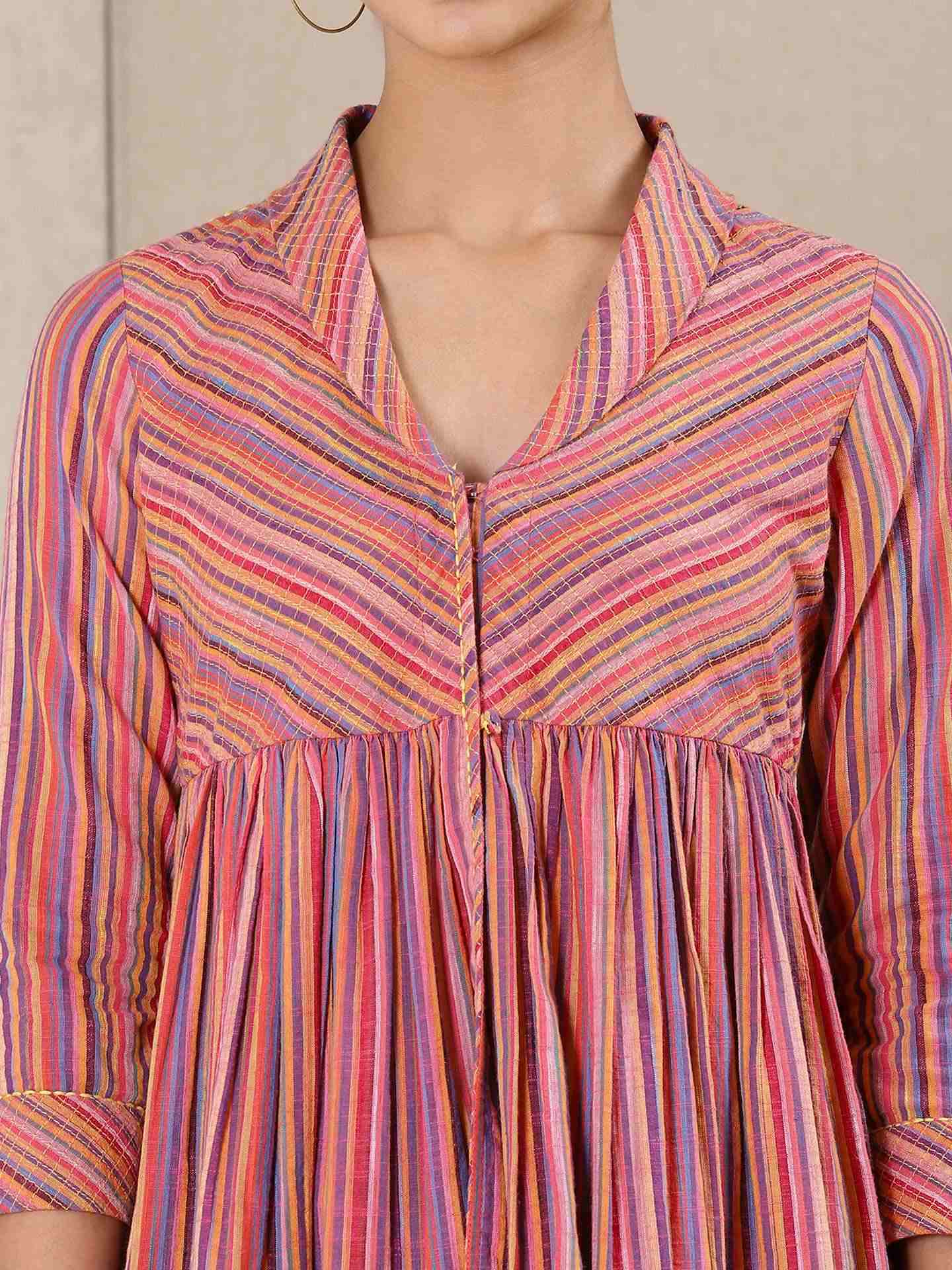 Pink Modern Minimalist Yarn-Dyed  Kurti