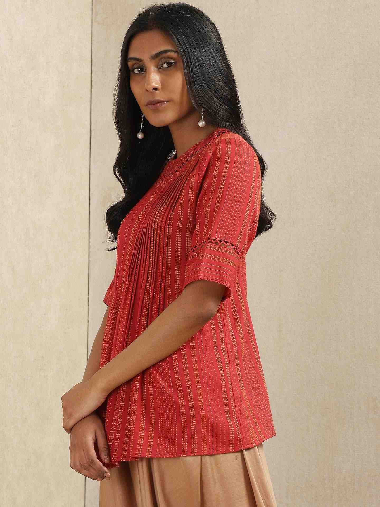 Red Quint Yarn-Dyed Cotton Kurti