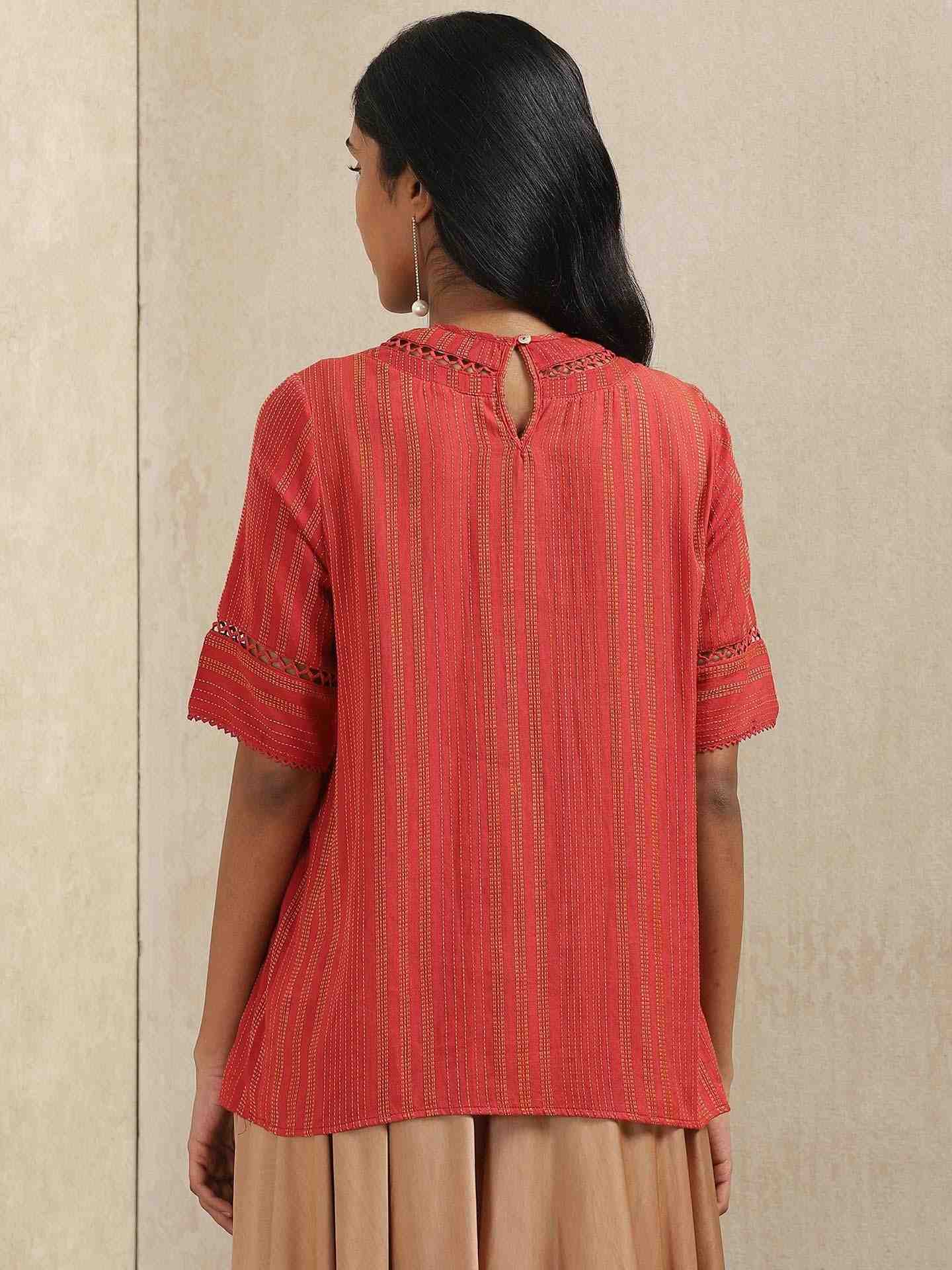 Red Quint Yarn-Dyed Cotton Kurti
