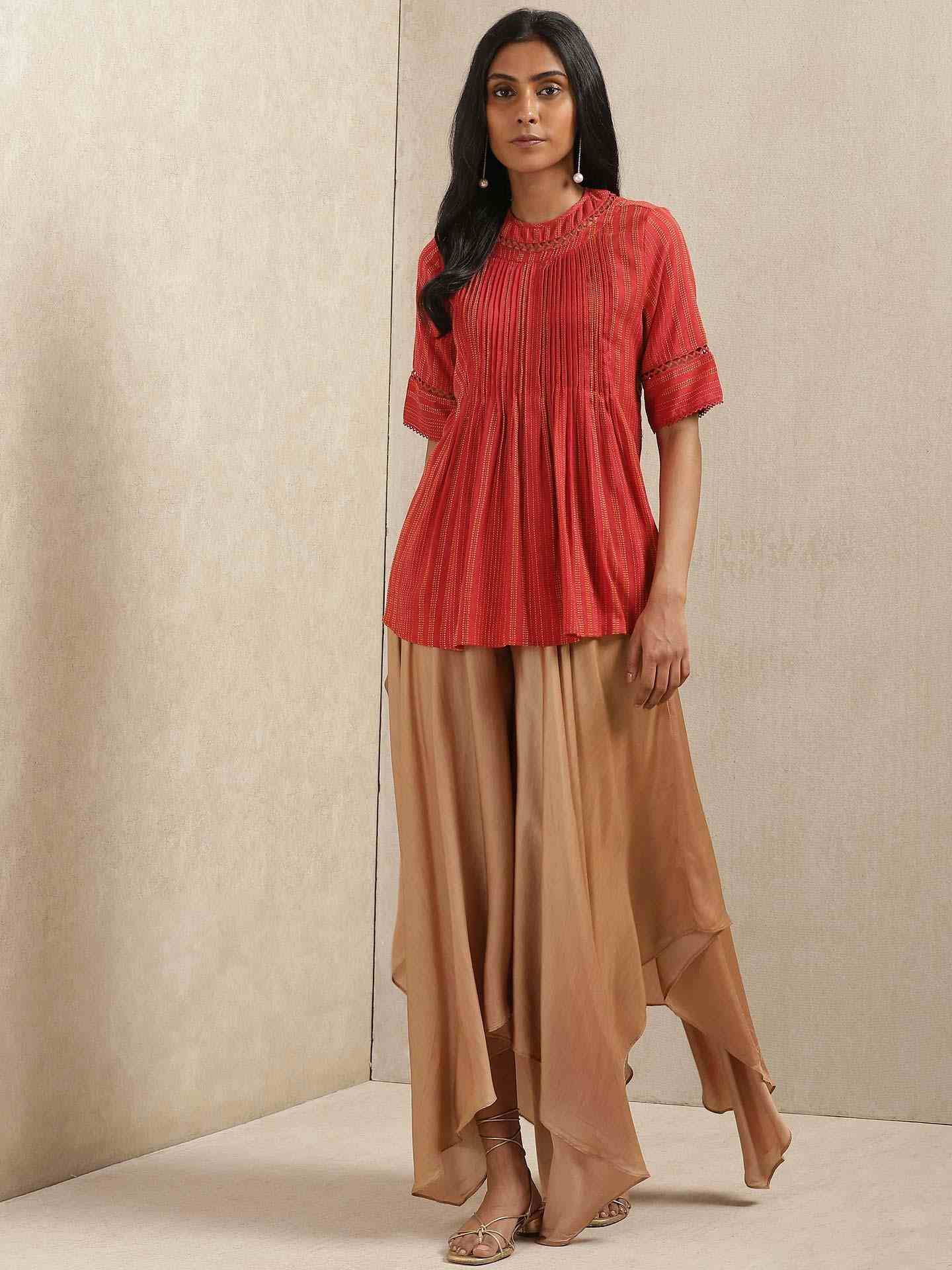 Red Quint Yarn-Dyed Cotton Kurti