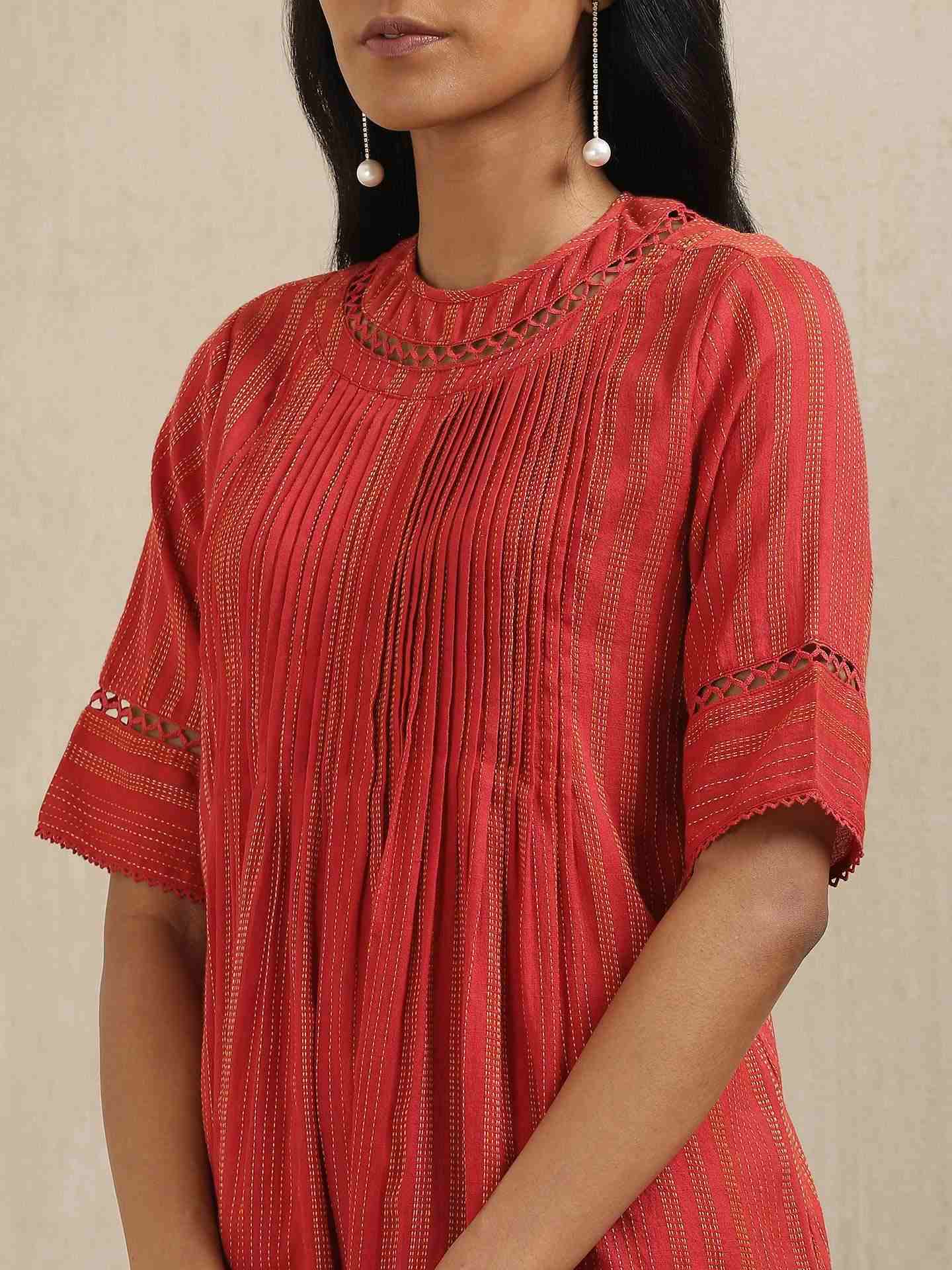 Red Quint Yarn-Dyed Cotton Kurti