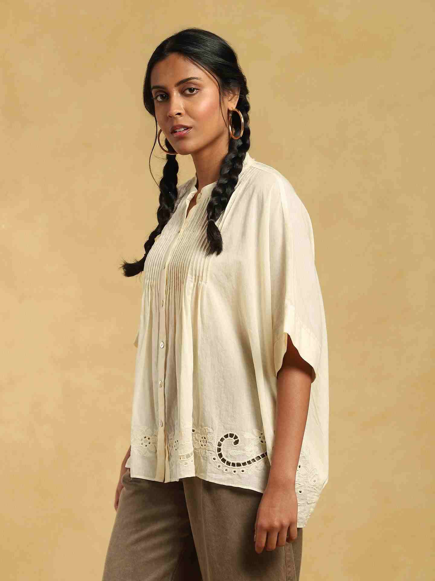 Off White Cut Work Cotton Kurti