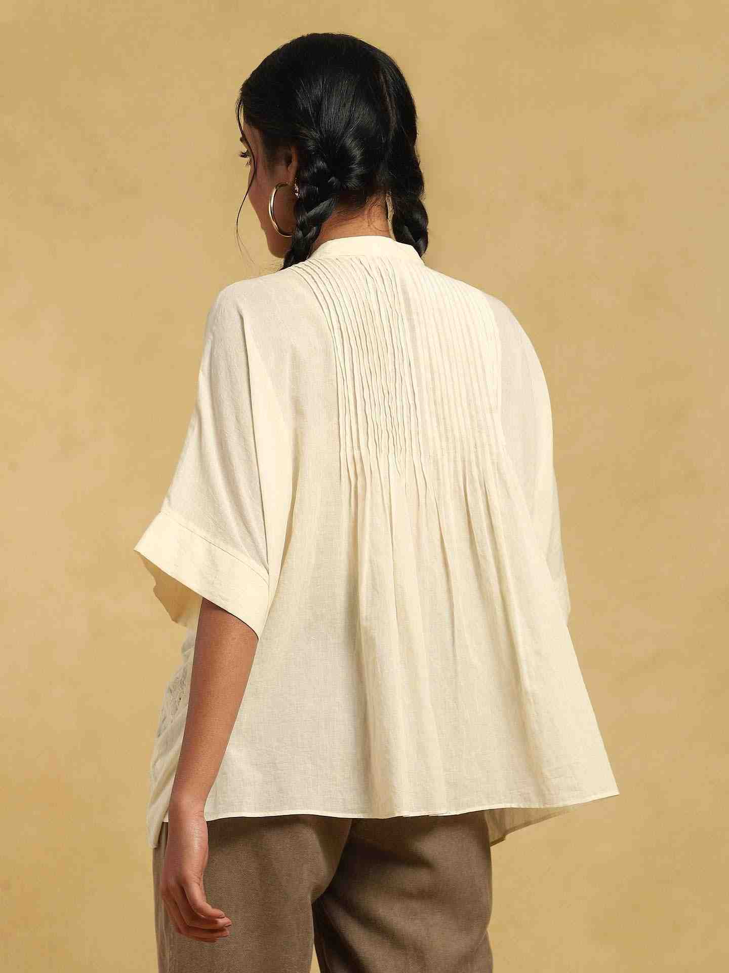 Off White Cut Work Cotton Kurti