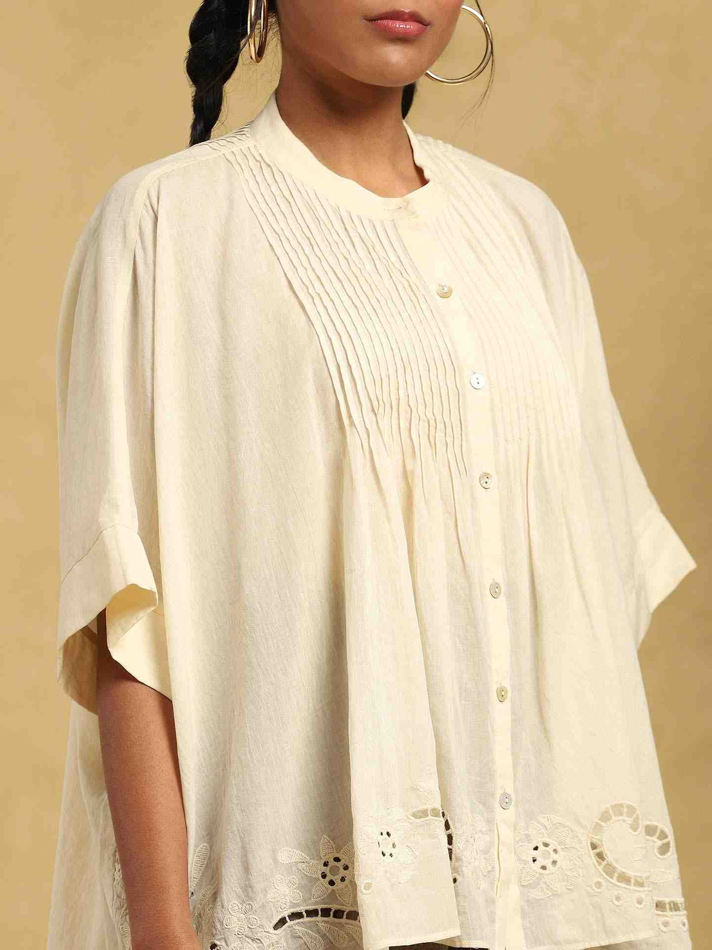 Off White Cut Work Cotton Kurti