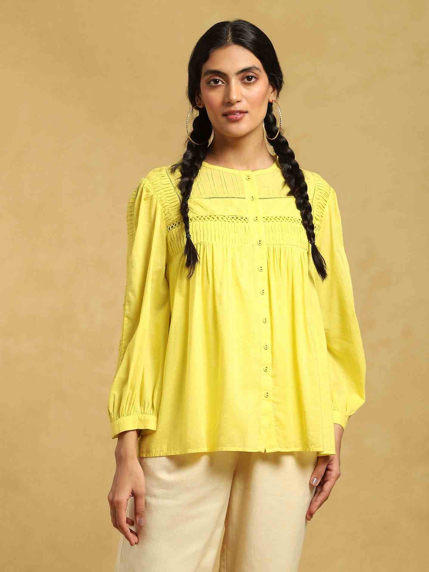 Neon Yellow Taxidermy Solid Cotton Kurti
