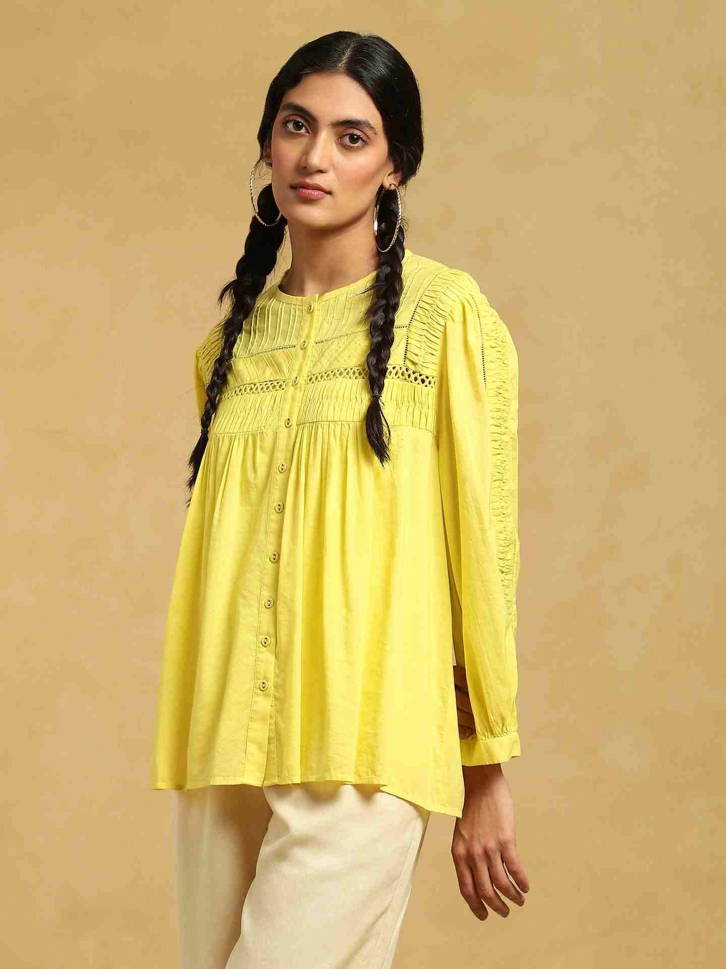 Neon Yellow Taxidermy Solid Cotton Kurti