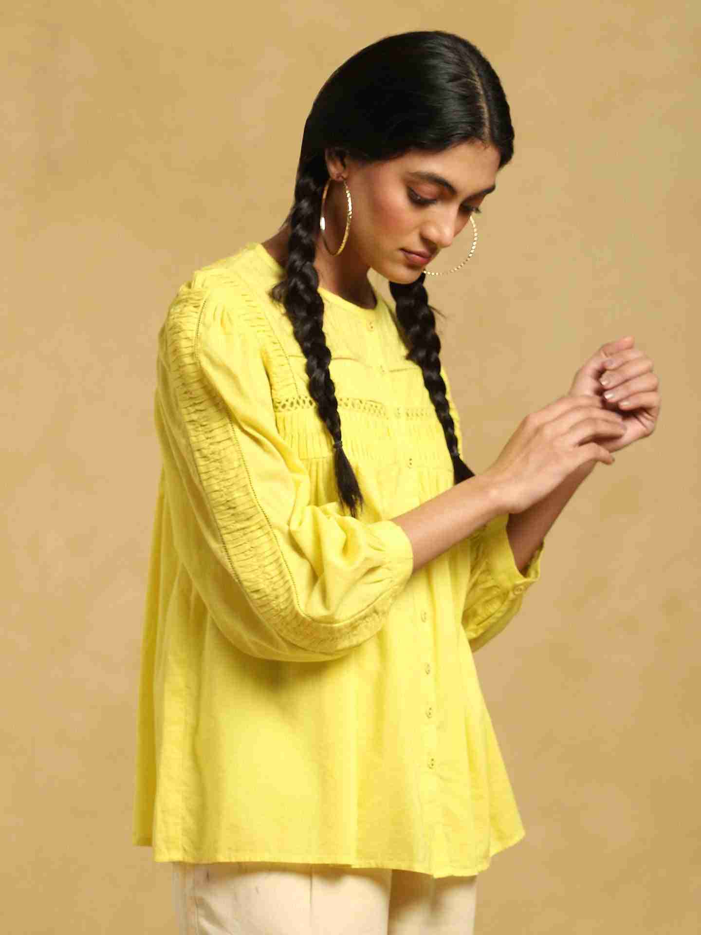 Neon Yellow Taxidermy Solid Cotton Kurti