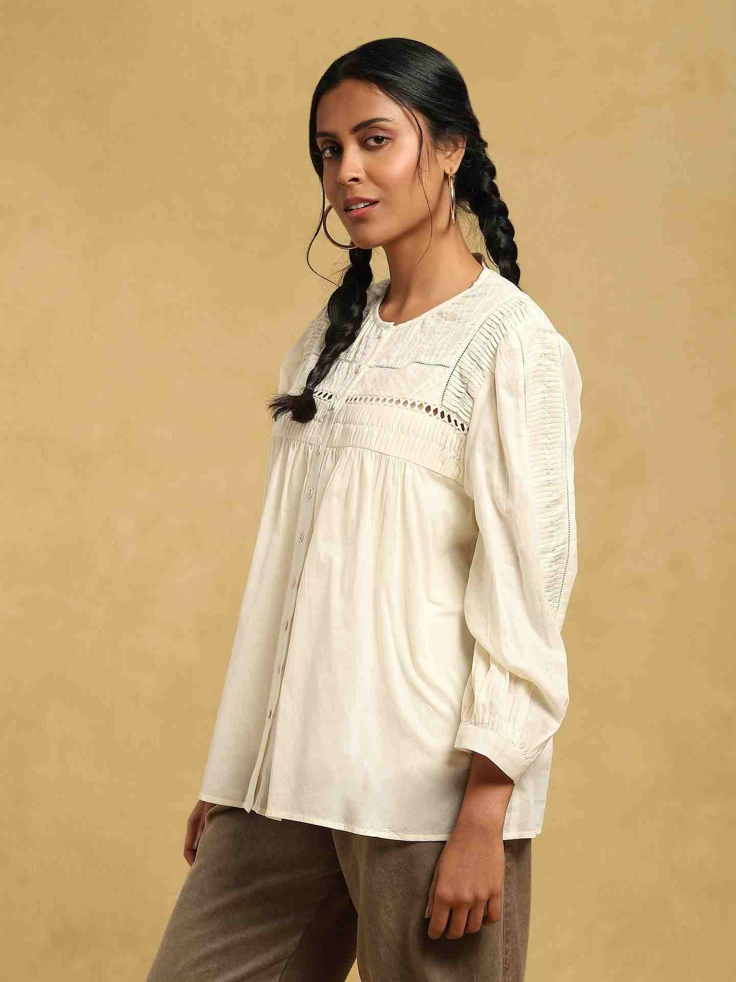 Off White Taxidermy Solid Cotton Kurti