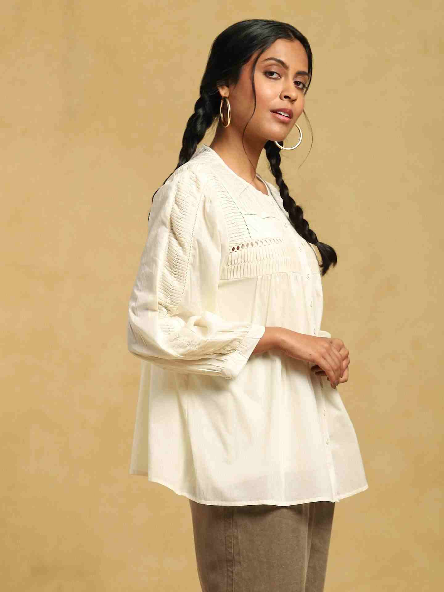 Off White Taxidermy Solid Cotton Kurti