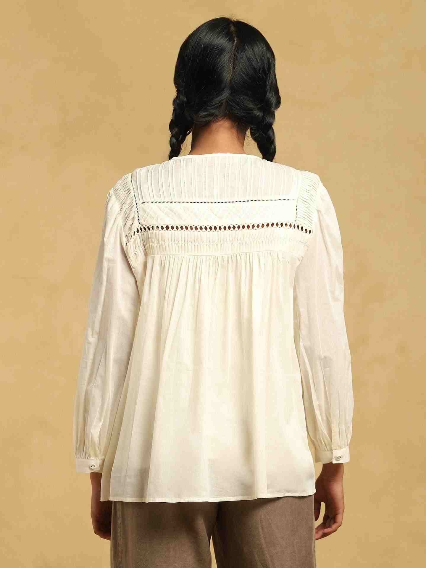 Off White Taxidermy Solid Cotton Kurti