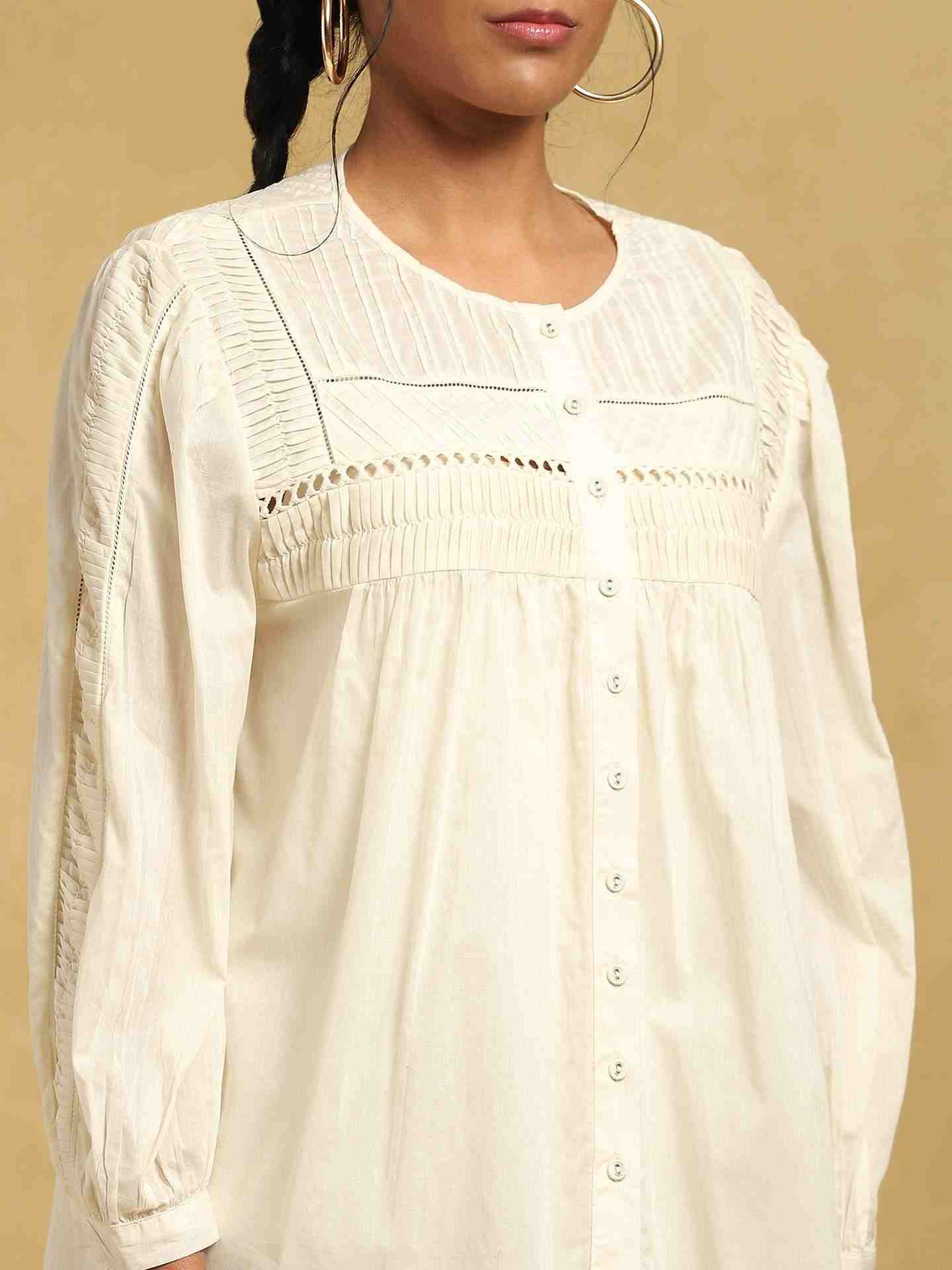 Off White Taxidermy Solid Cotton Kurti