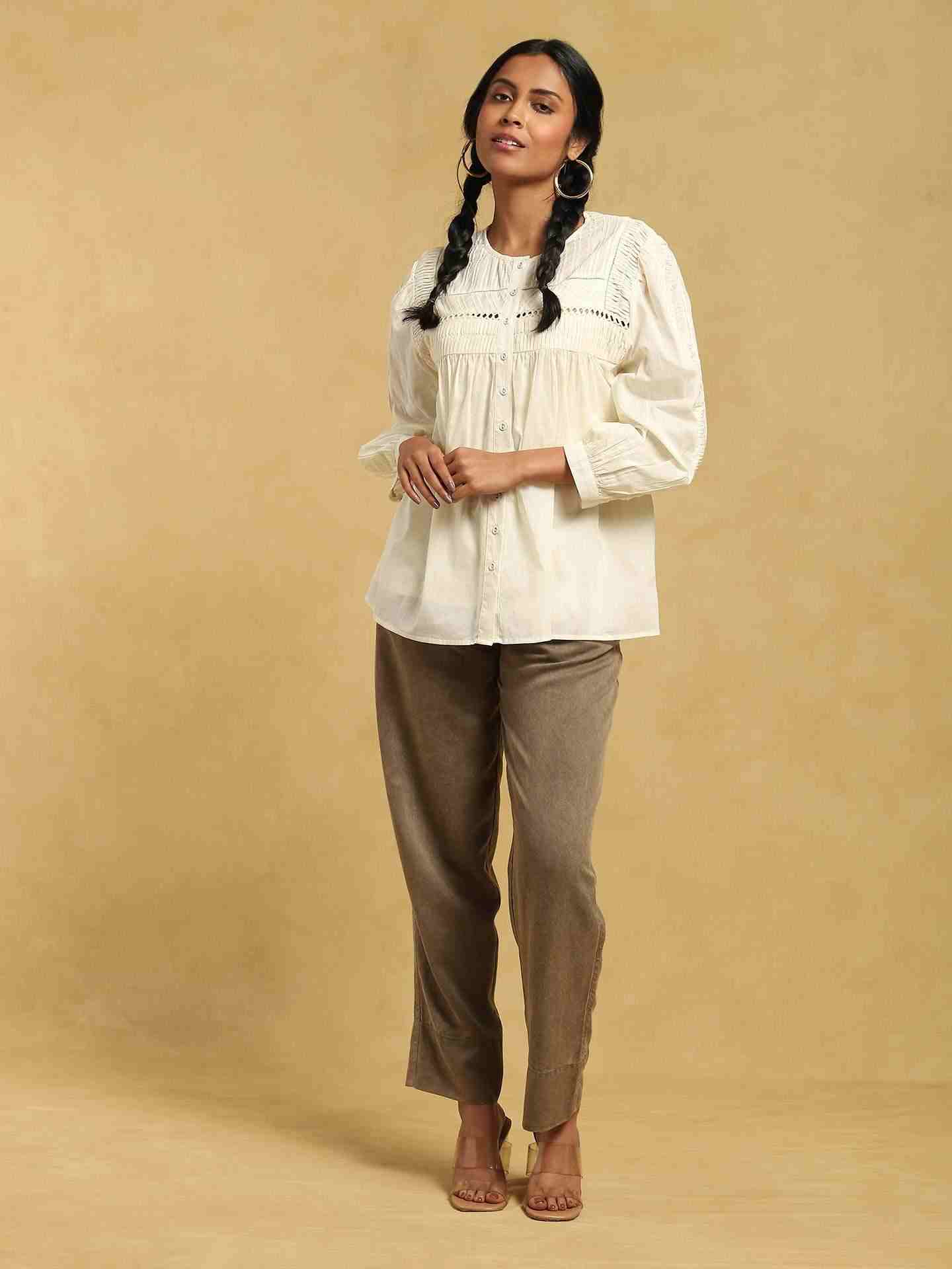 Off White Taxidermy Solid Cotton Kurti