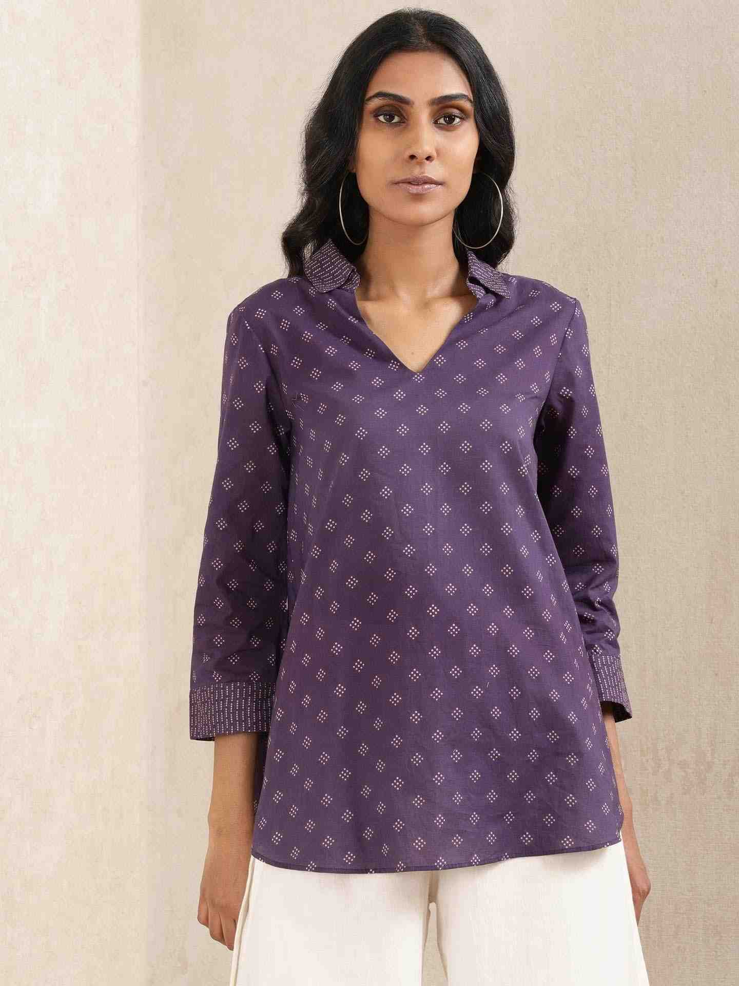 Ink Blue Quint Cotton Kurti