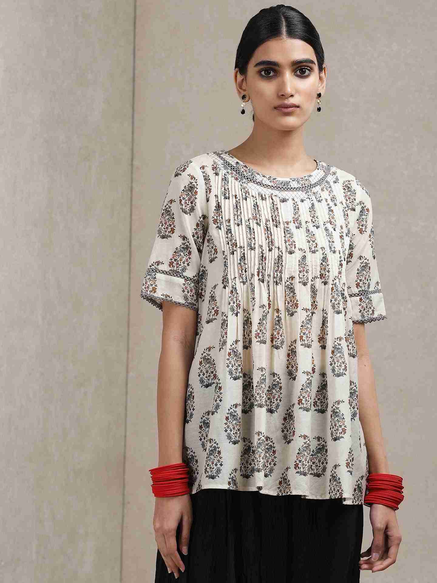 Beige Classic Printed Kurti