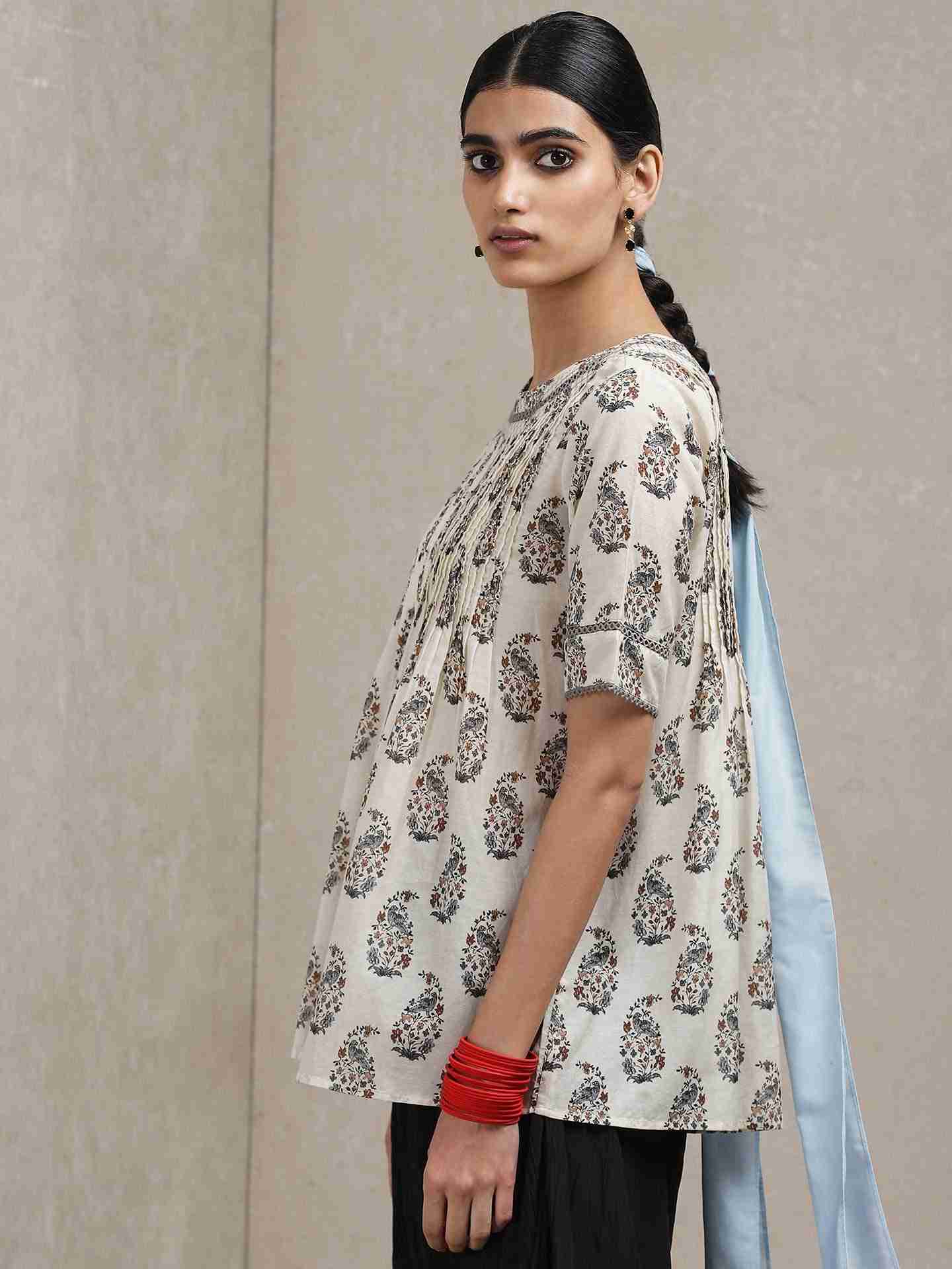 Beige Classic Printed Kurti