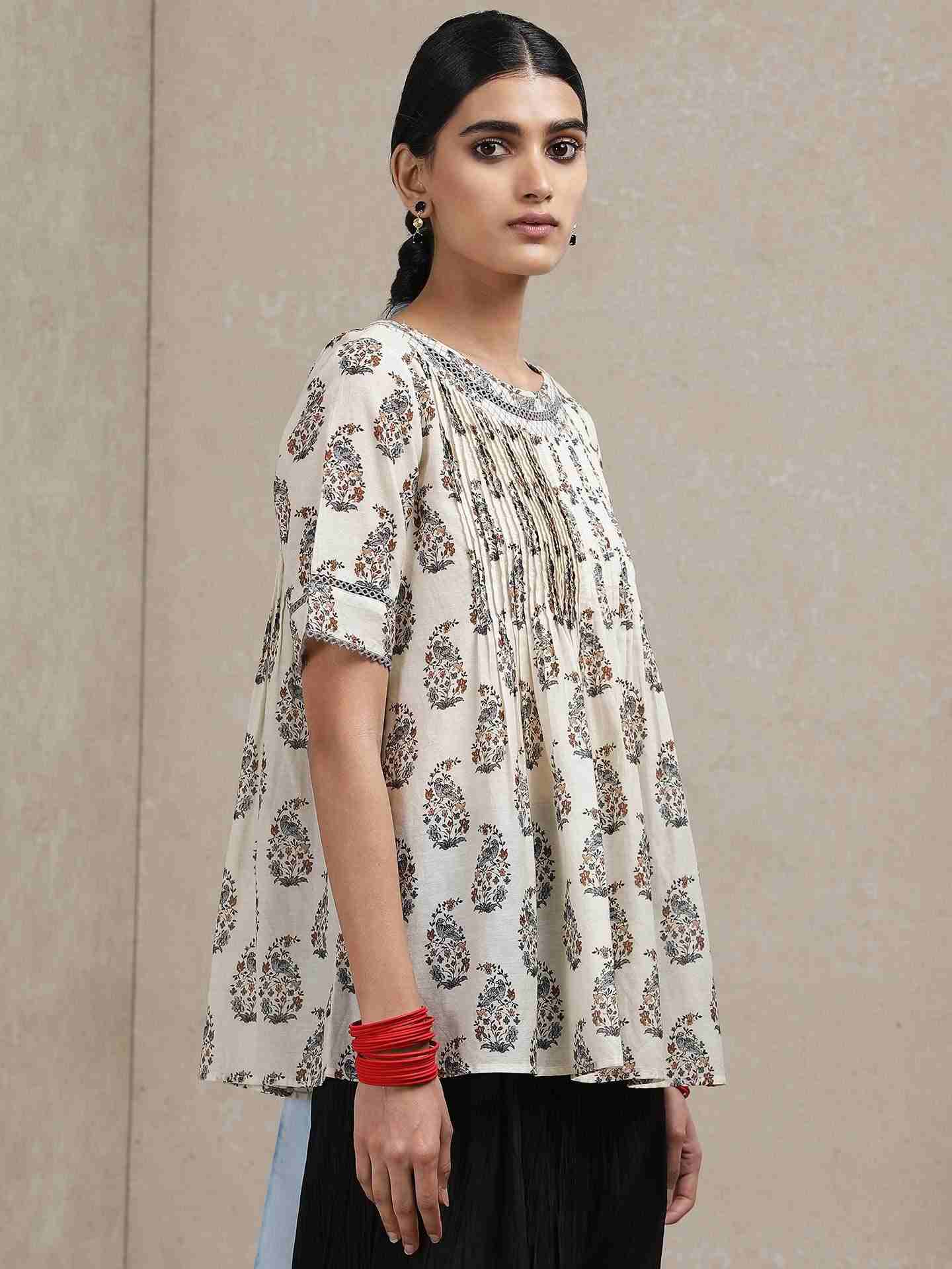 Beige Classic Printed Kurti