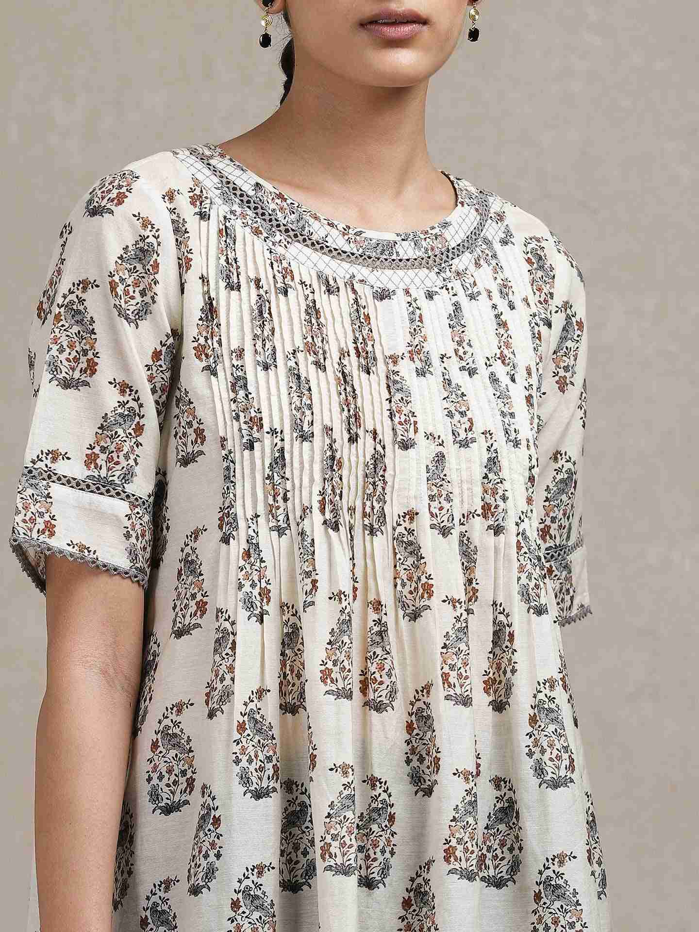 Beige Classic Printed Kurti