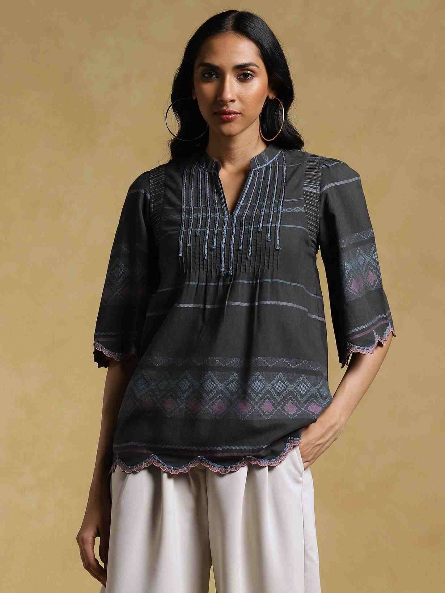Black Ethereal Yarn-Dyed Cotton Kurti