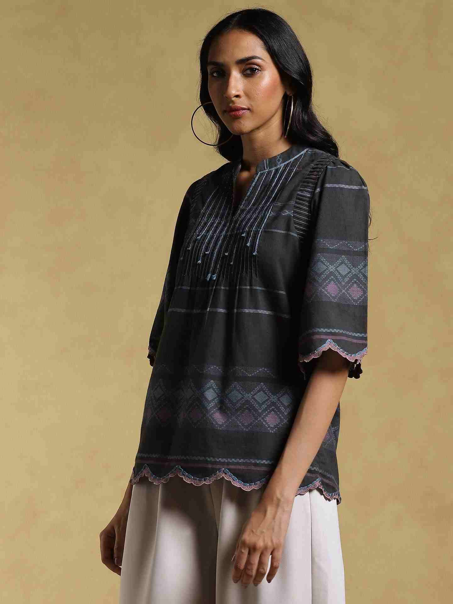 Black Ethereal Yarn-Dyed Cotton Kurti