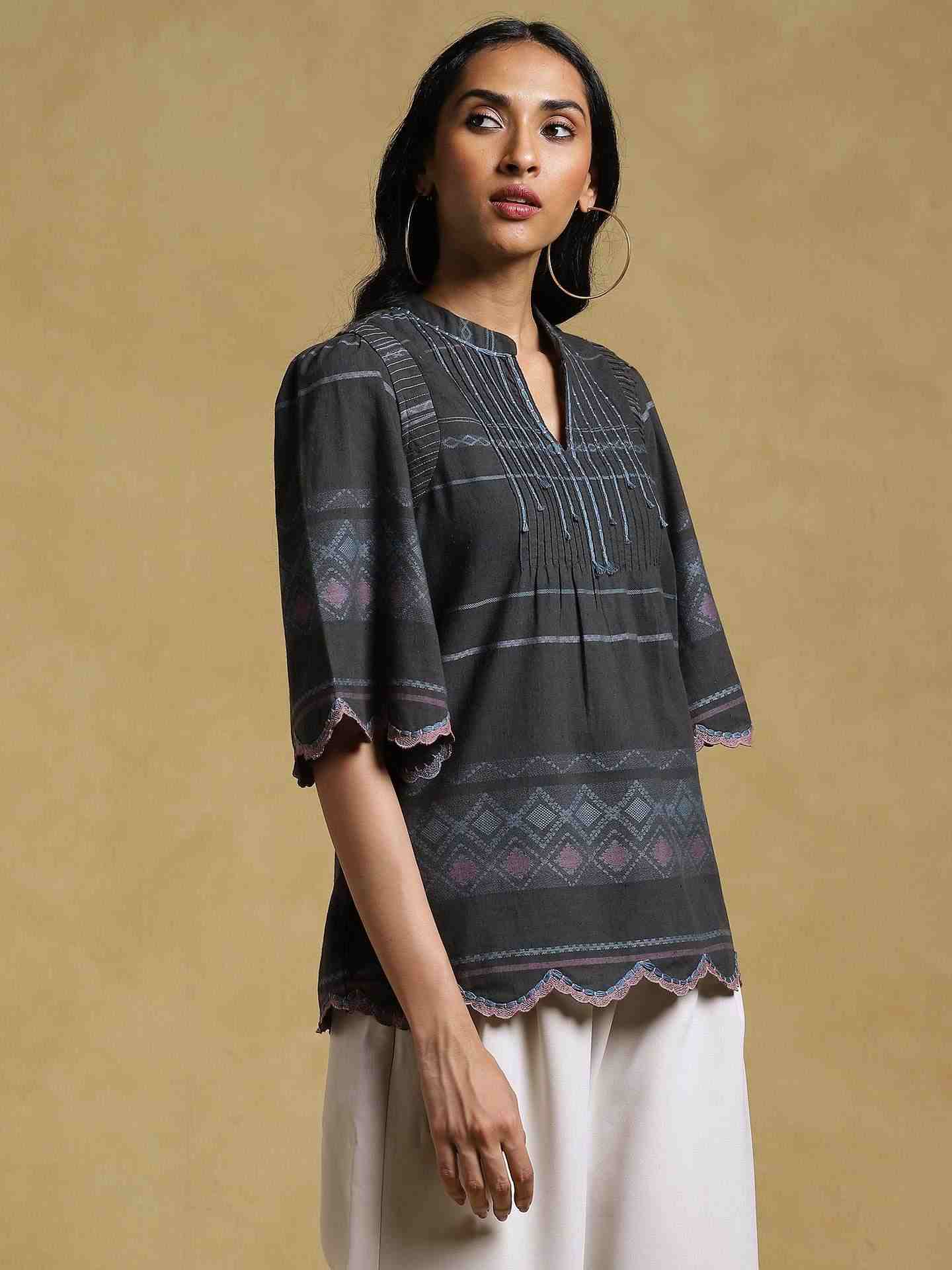 Black Ethereal Yarn-Dyed Cotton Kurti