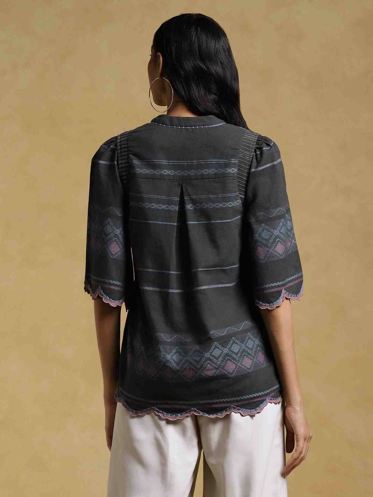 Black Ethereal Yarn-Dyed Cotton Kurti