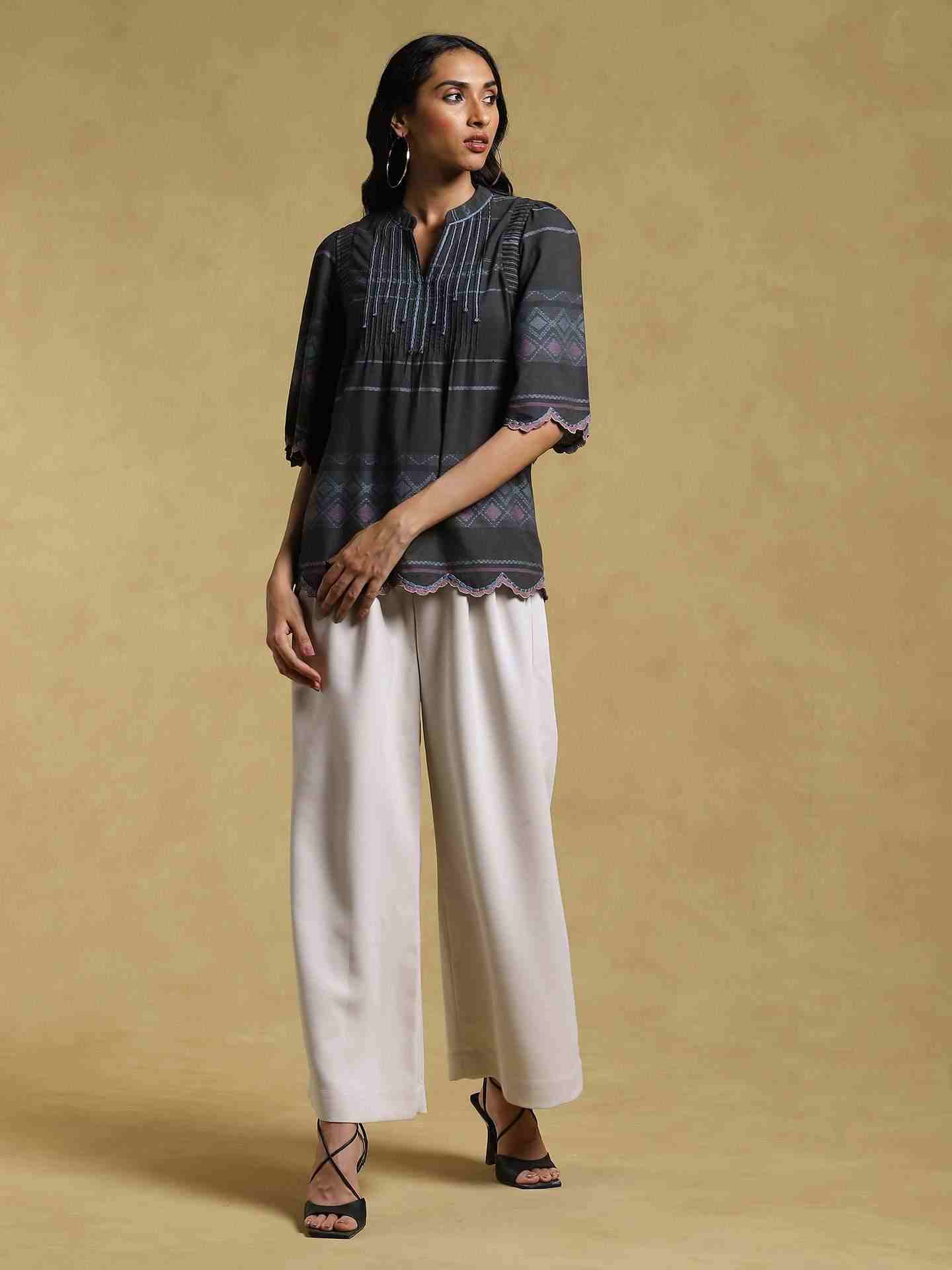 Black Ethereal Yarn-Dyed Cotton Kurti