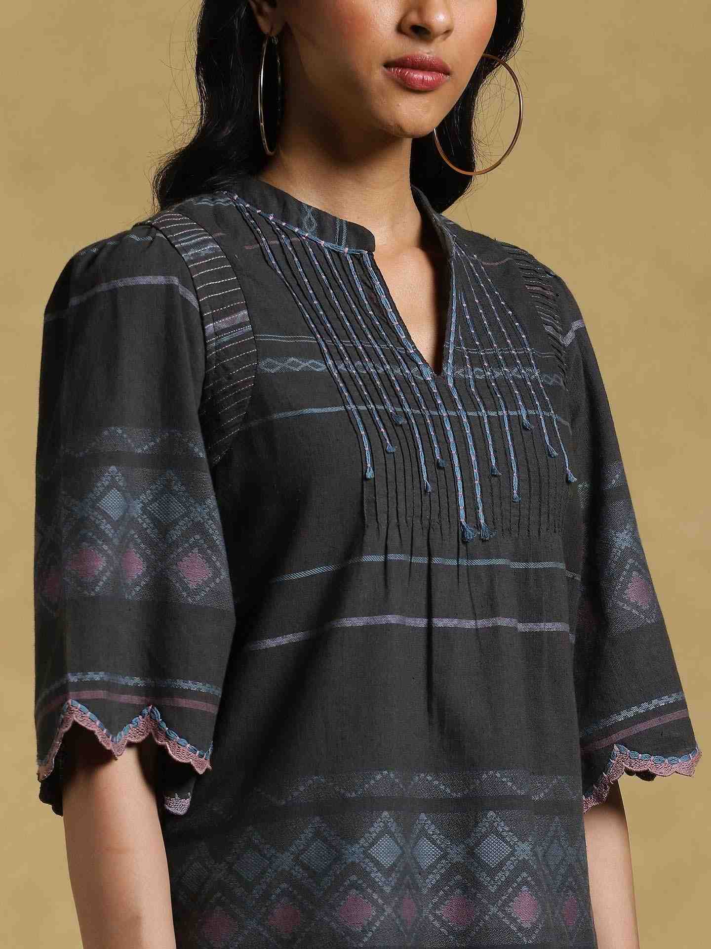 Black Ethereal Yarn-Dyed Cotton Kurti