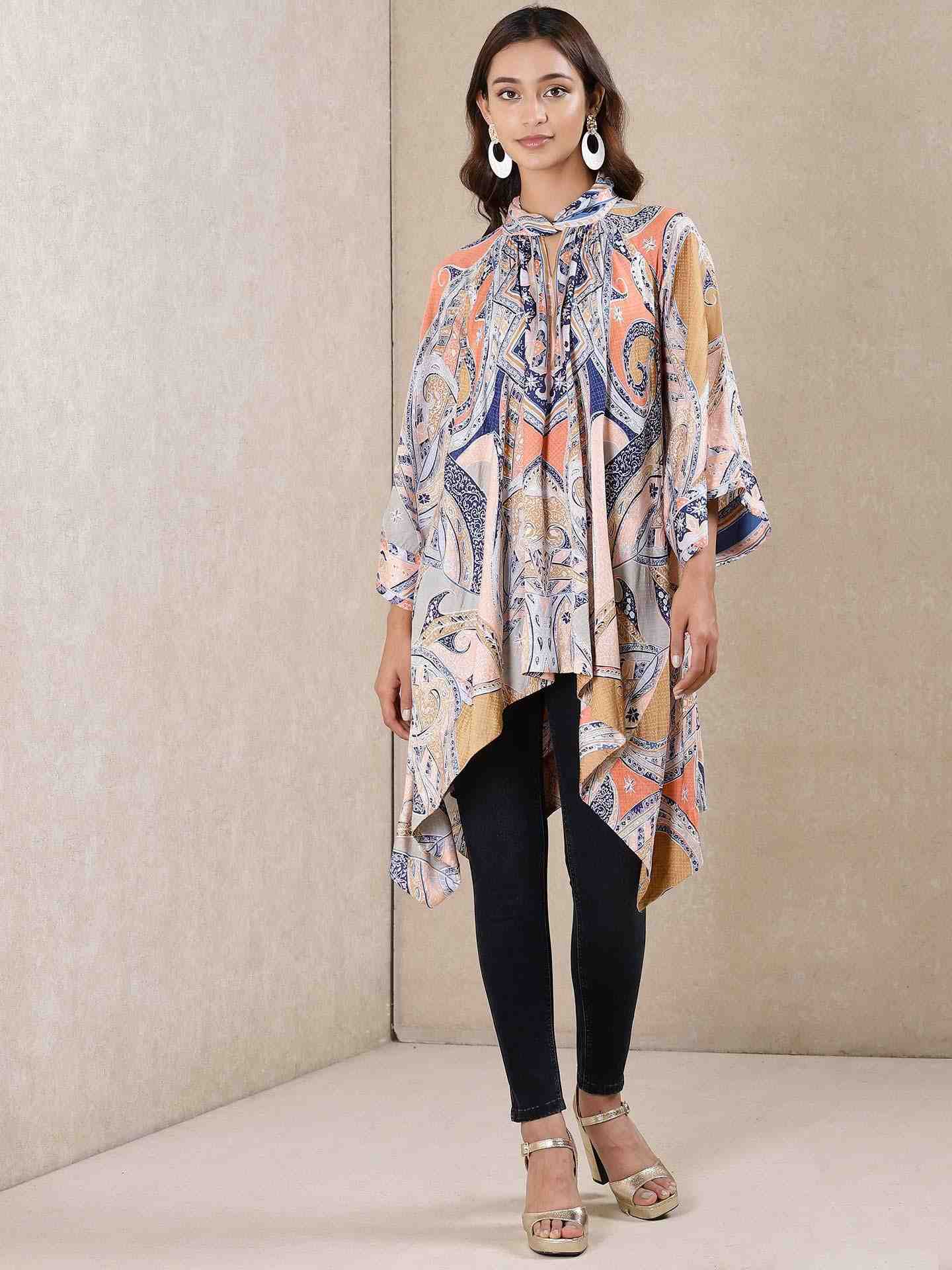 Blue & Peach Apsara Kurti