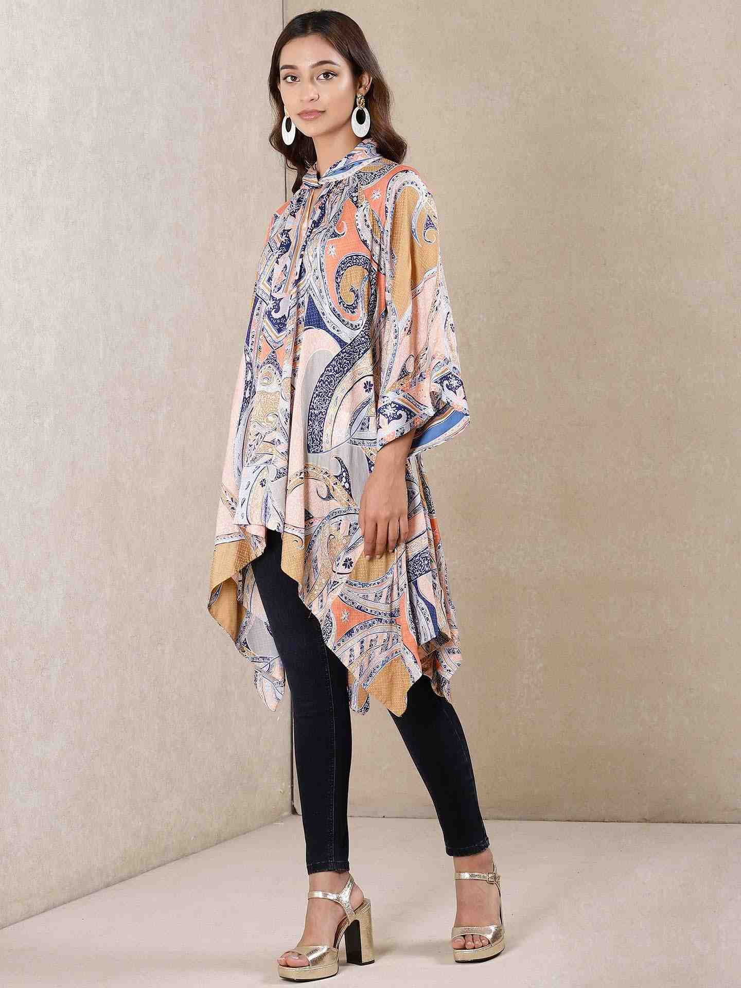 Blue & Peach Apsara Kurti