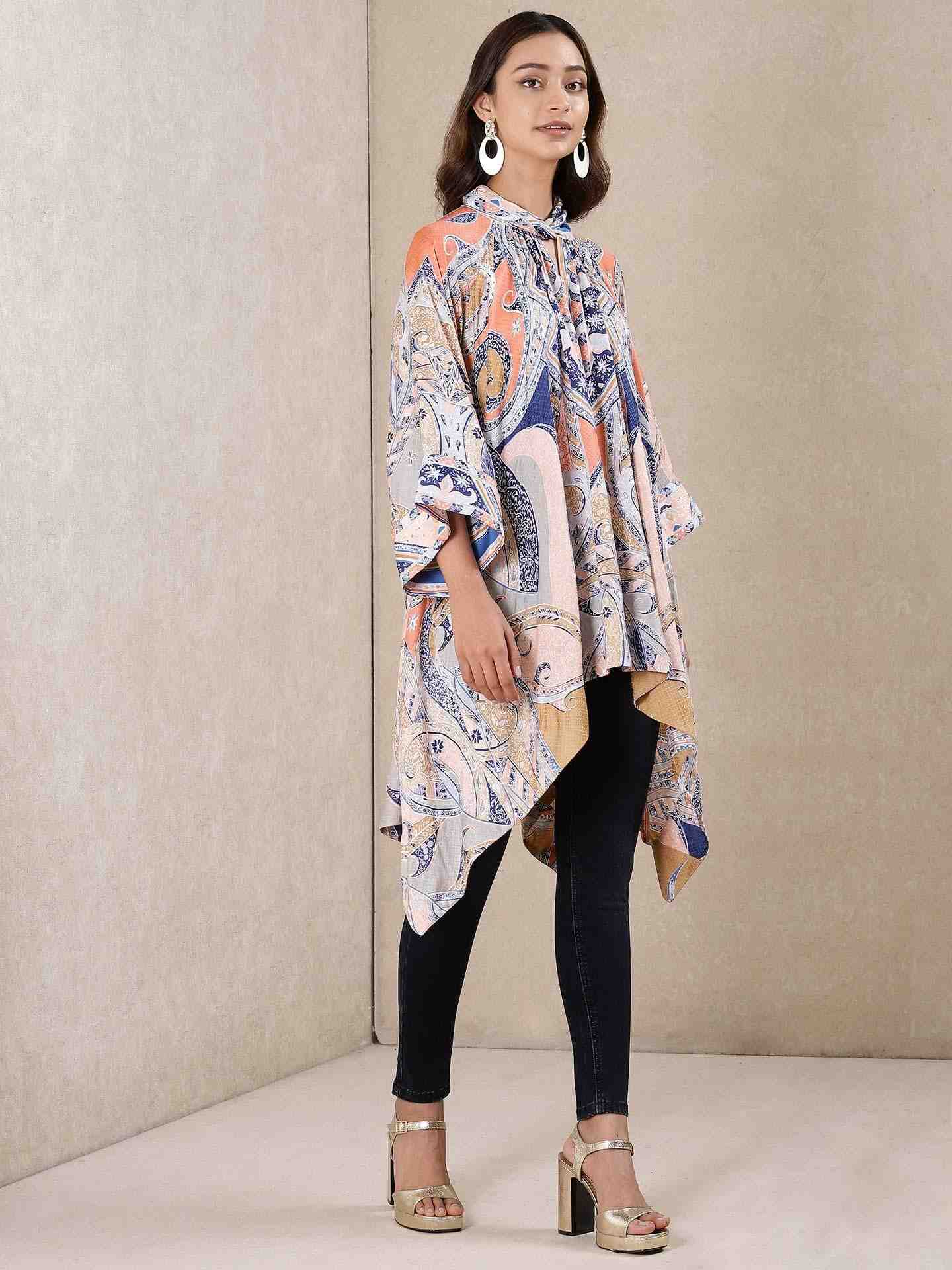 Blue & Peach Apsara Kurti