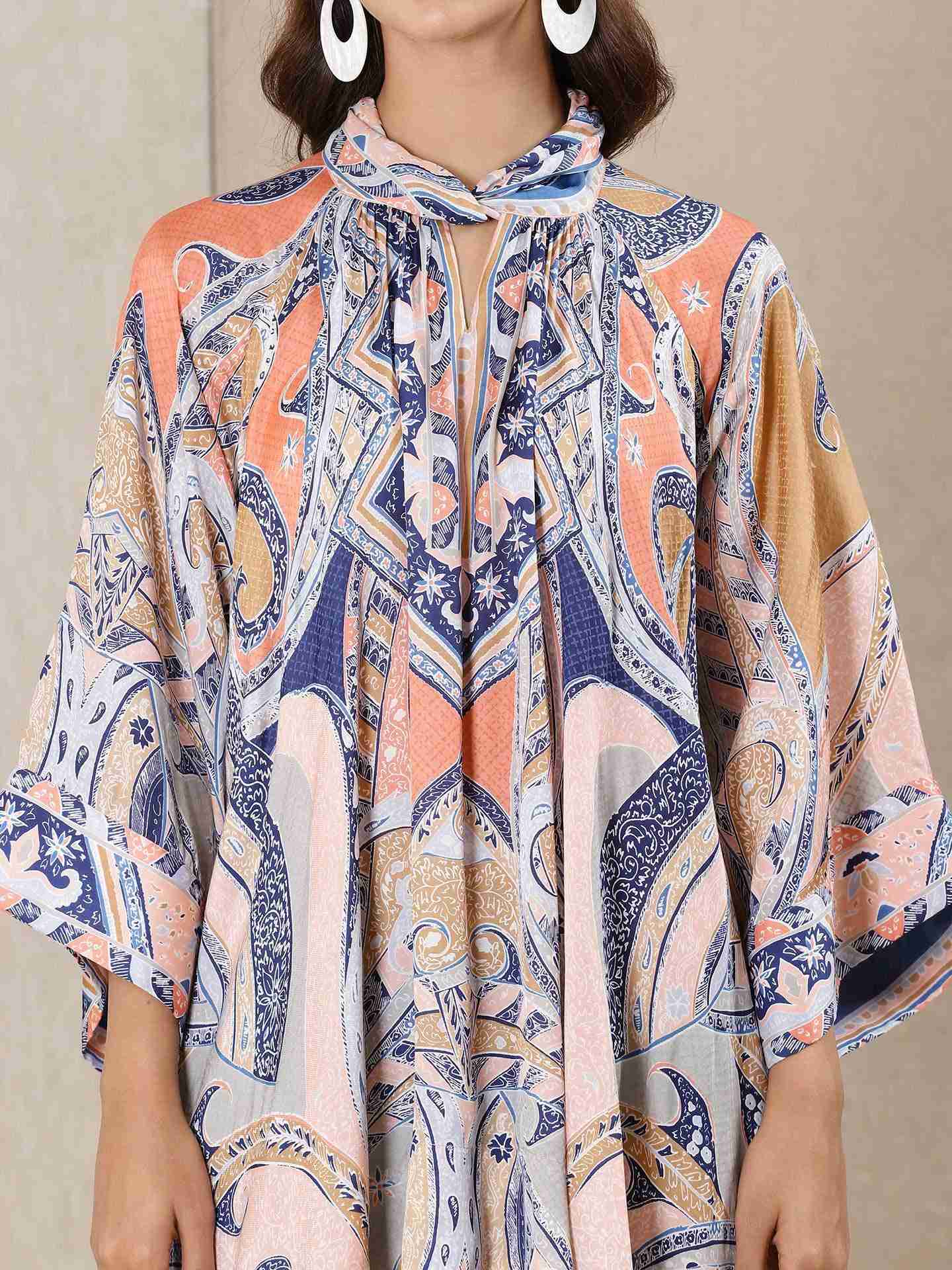 Blue & Peach Apsara Kurti