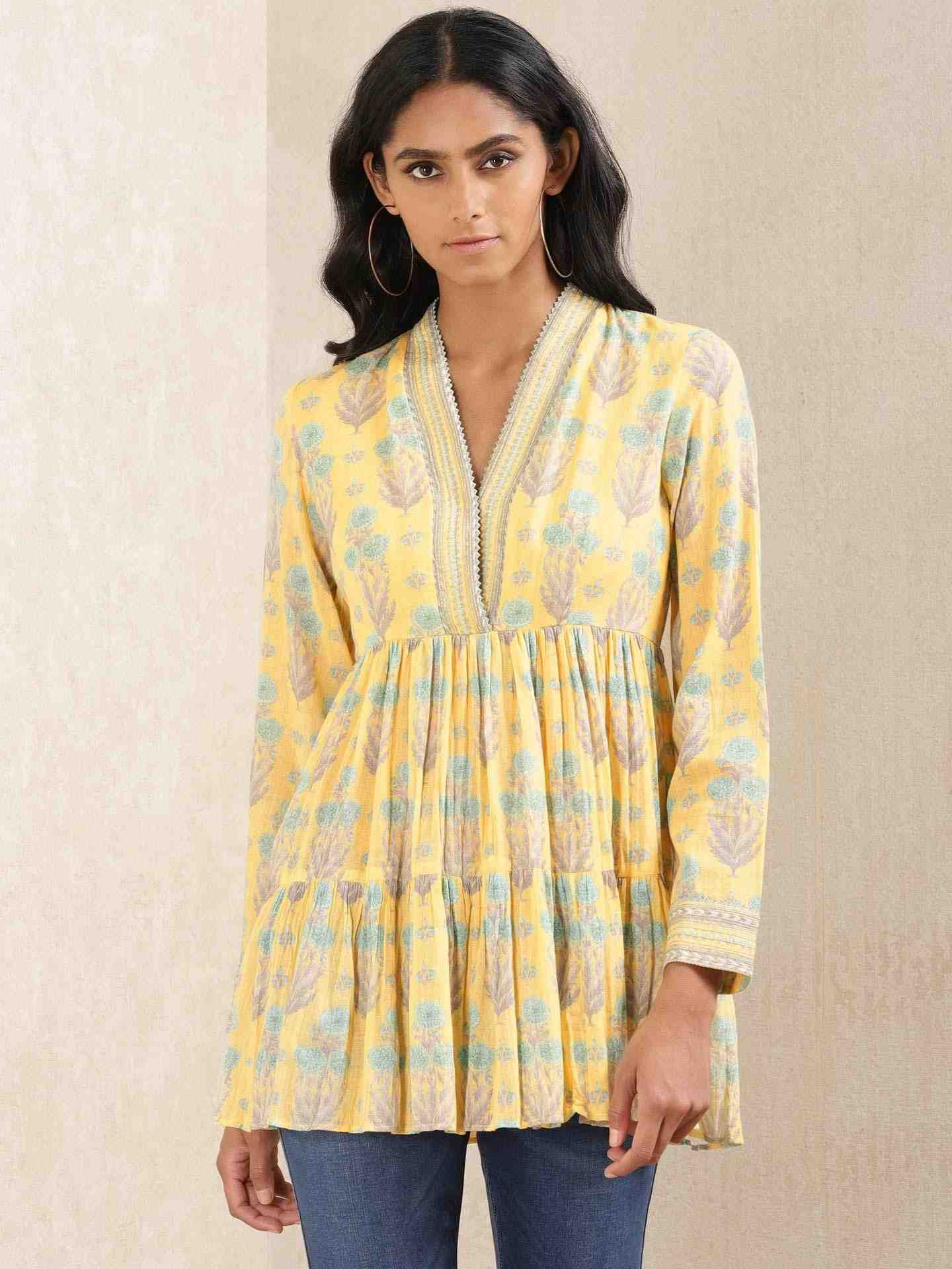 Yellow Komal Butti Allover Kurti