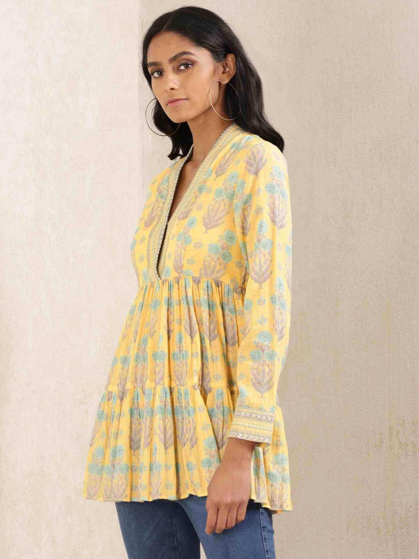Yellow Komal Butti Allover Kurti