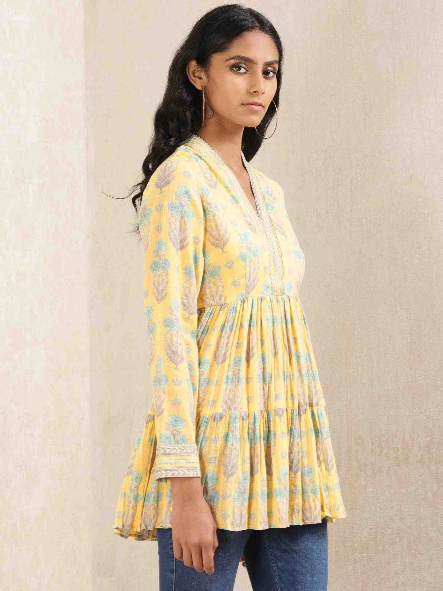 Yellow Komal Butti Allover Kurti