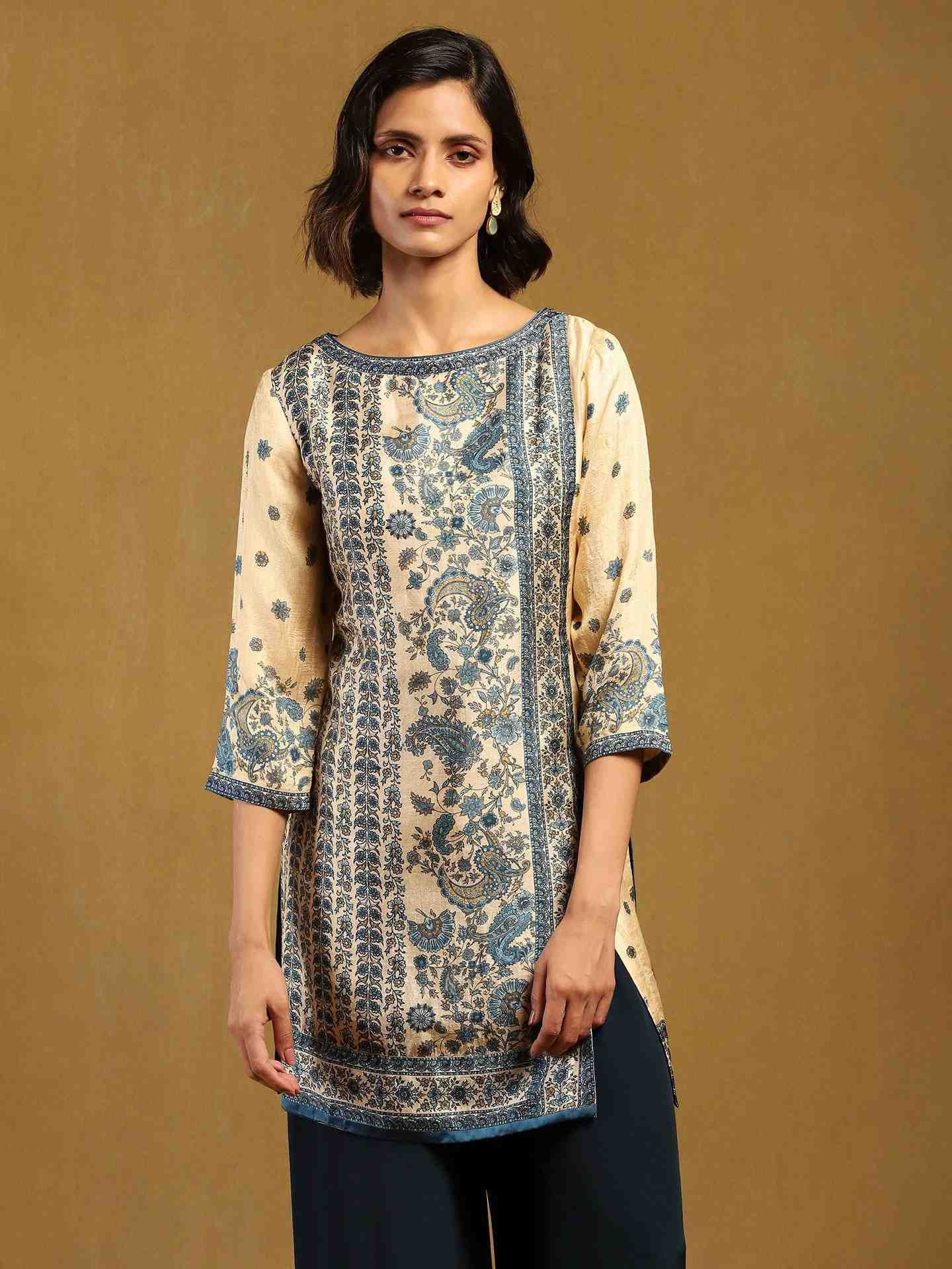 Offwhite & Blue Fab Kurti