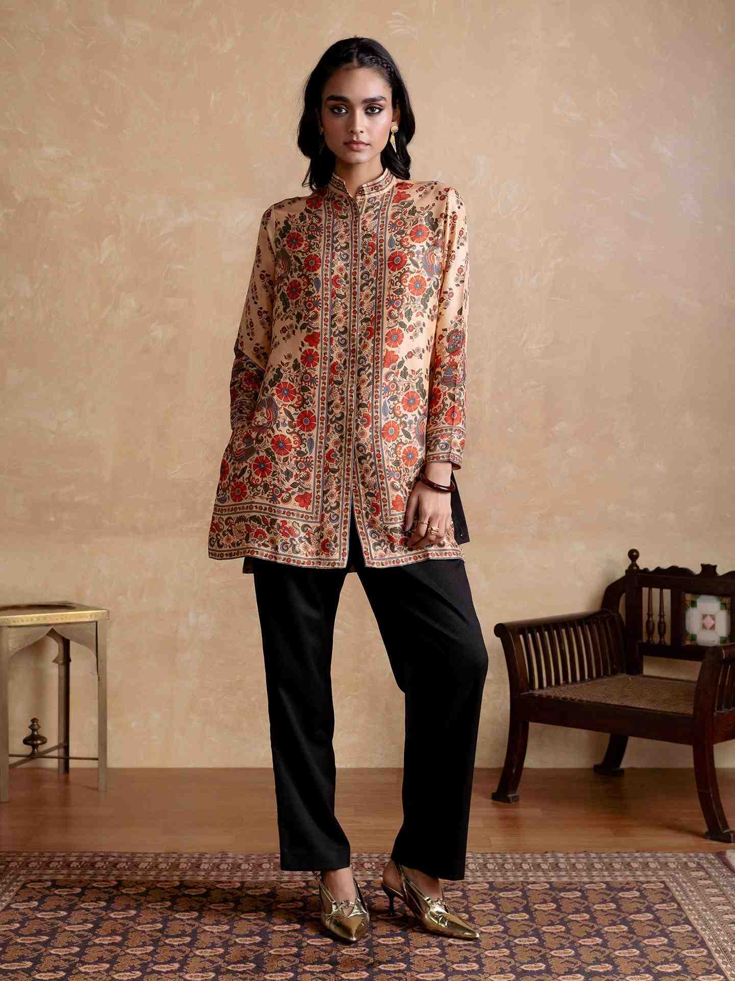 Beige Blossom Kurti