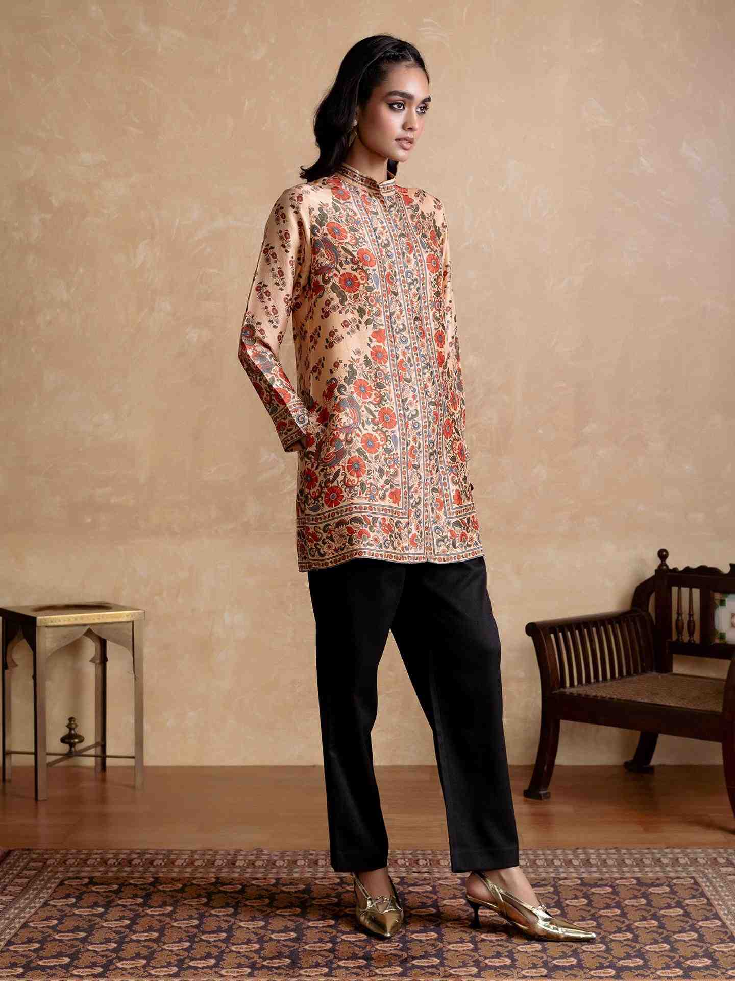 Beige Blossom Kurti