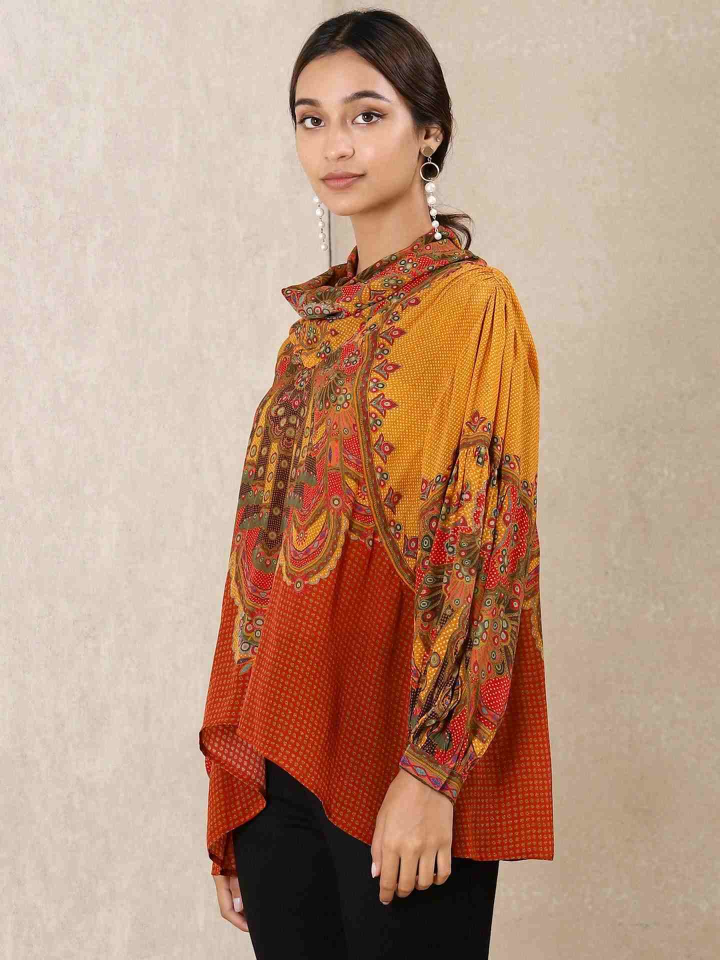 Mustard & Multi-Color Venkatil Crepe Kurti