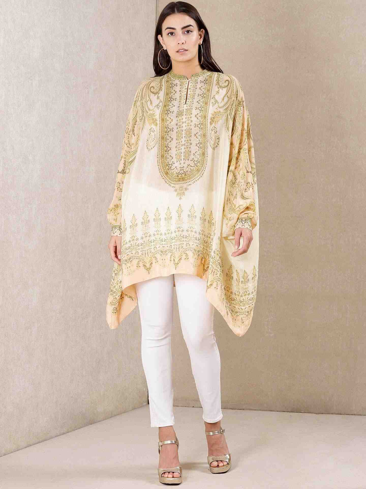 Beige & Khaki Coco Kia Crepe Kurti