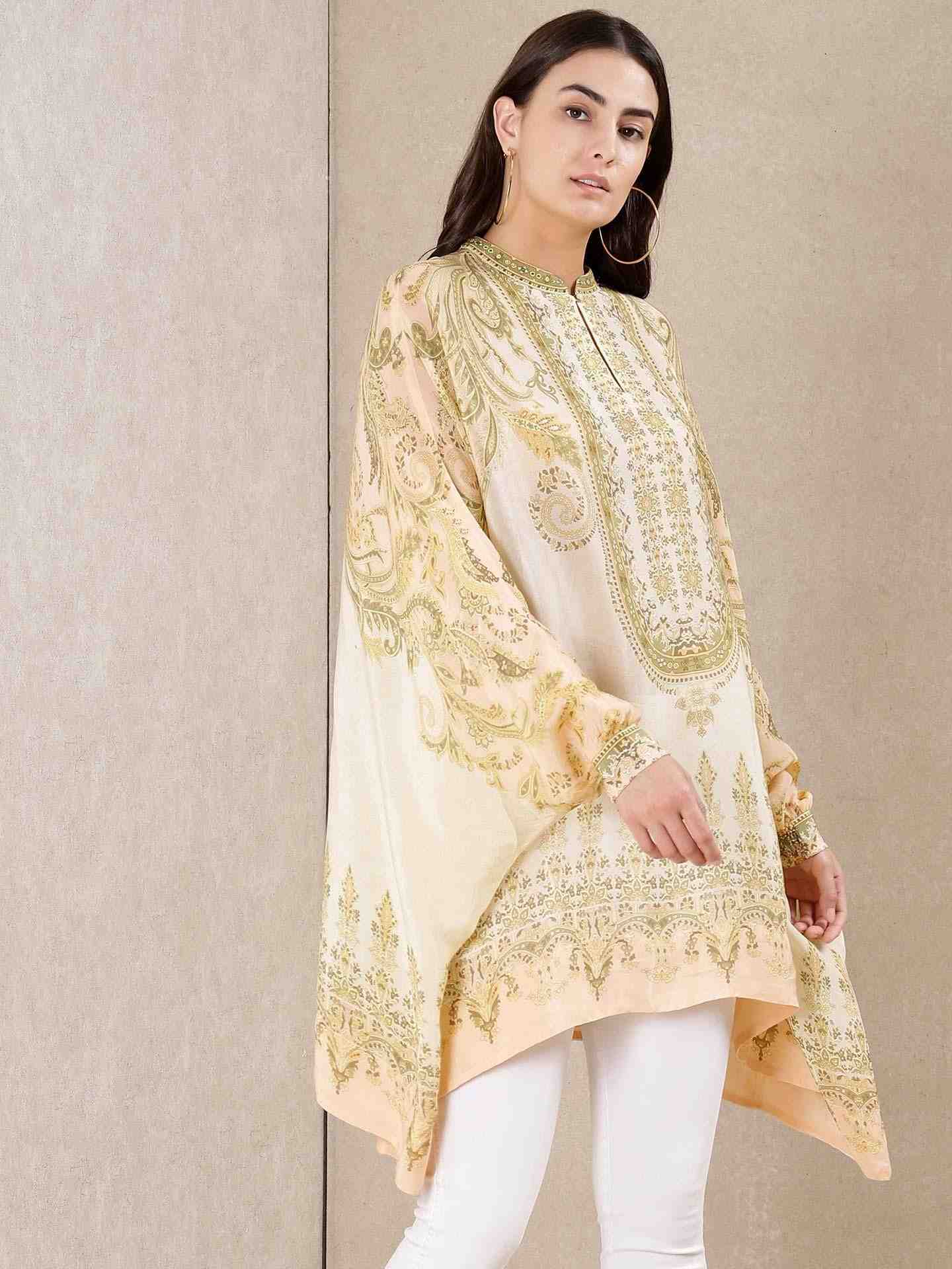 Beige & Khaki Coco Kia Crepe Kurti