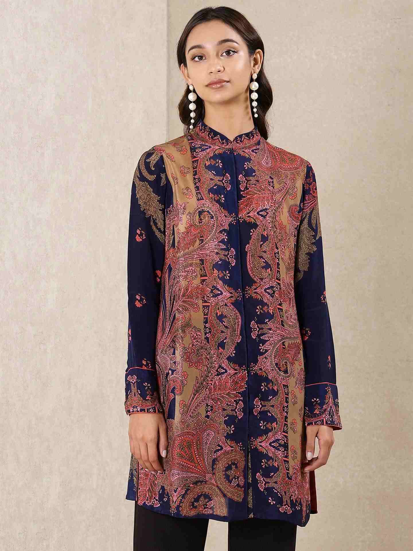 Navy & Multi-Color Coco Kia Crepe Kurti