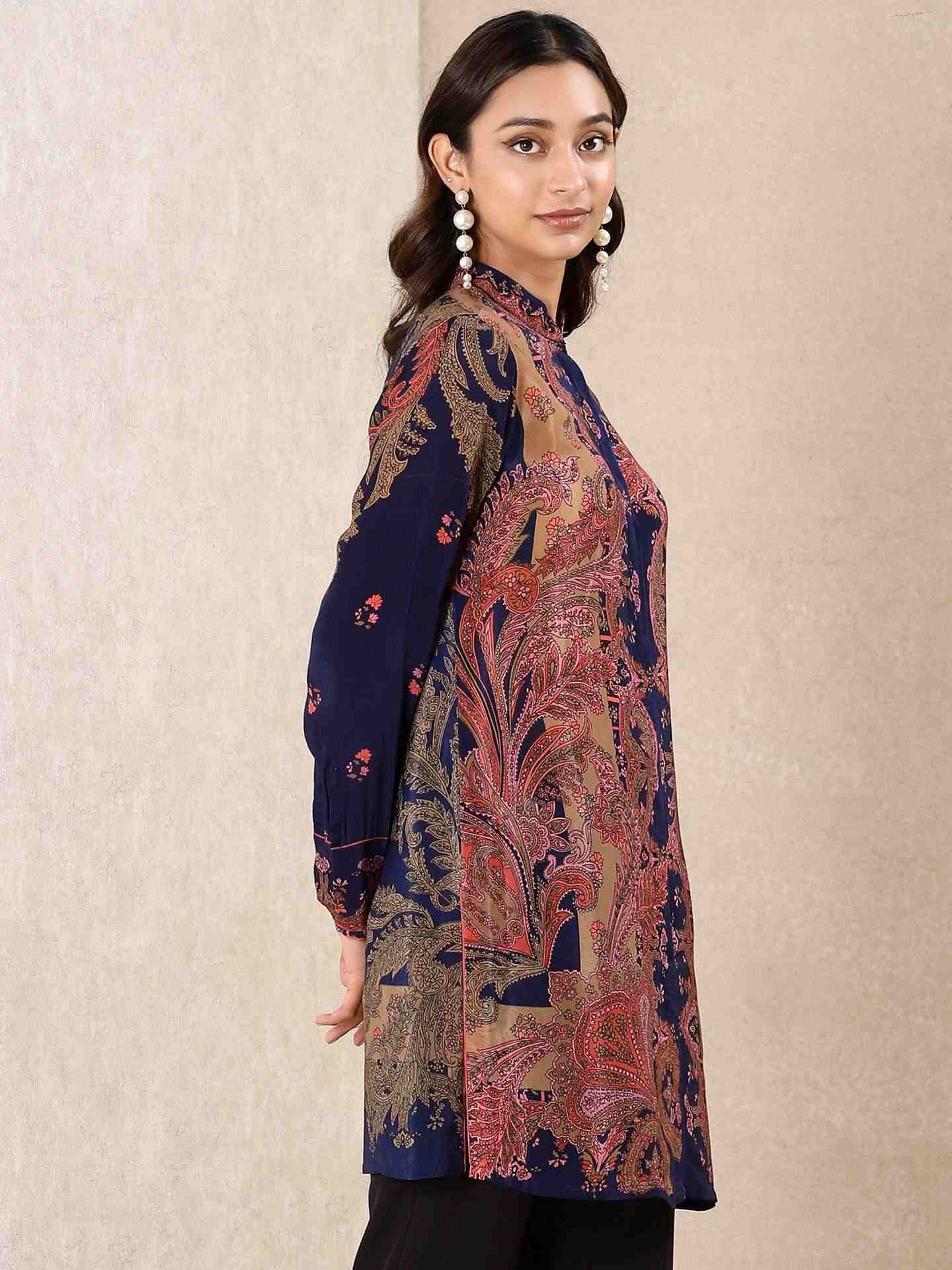 Navy & Multi-Color Coco Kia Crepe Kurti