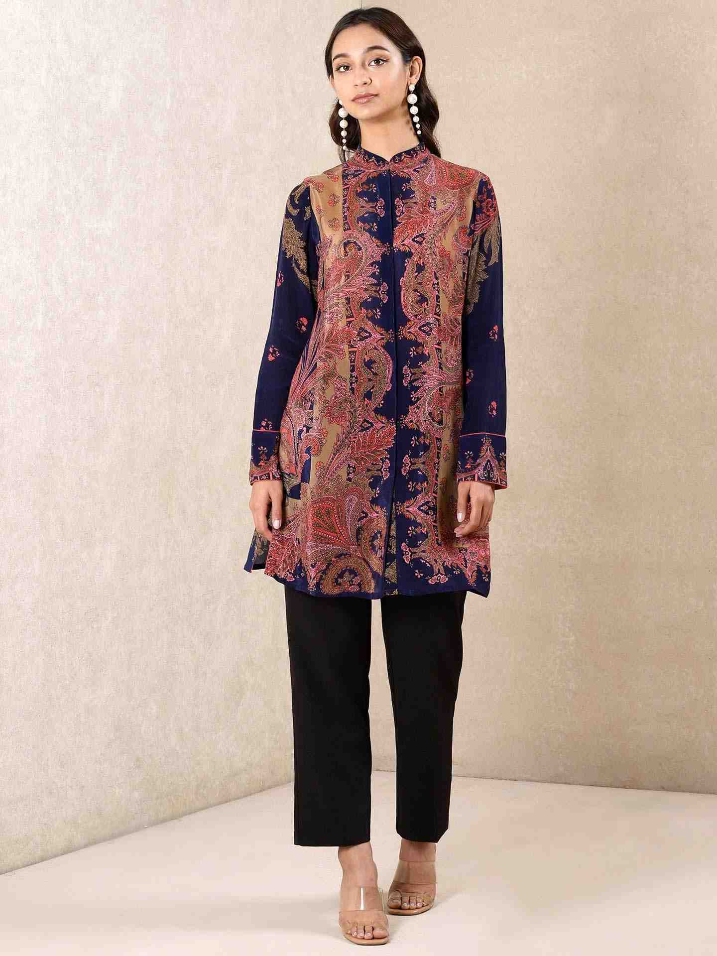Navy & Multi-Color Coco Kia Crepe Kurti