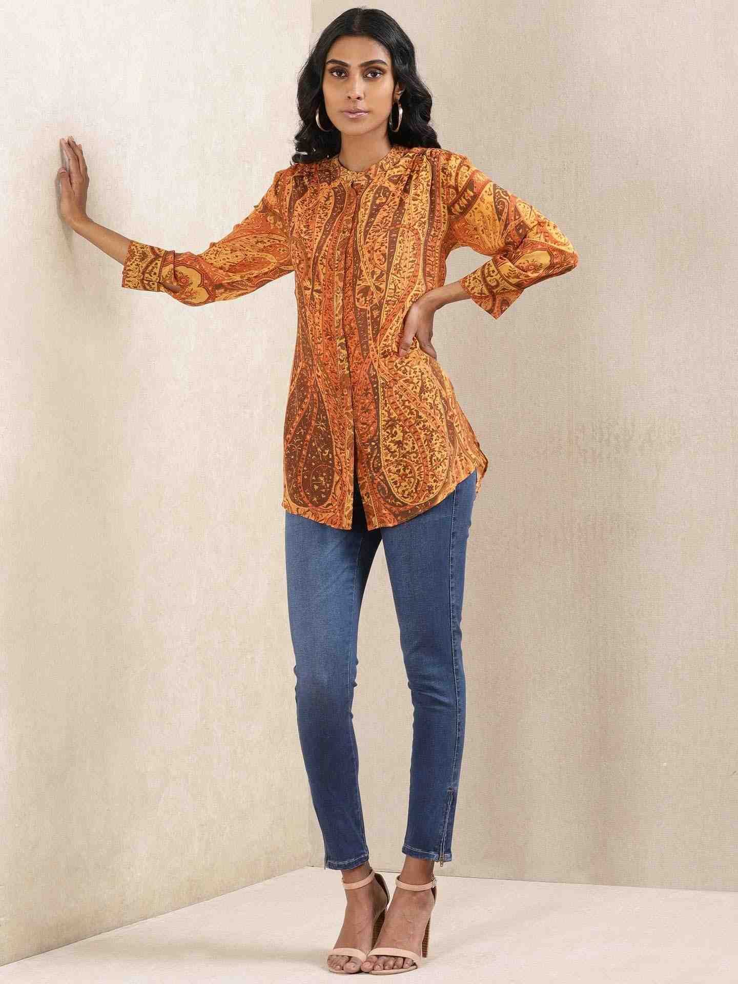 Rust Maharaja Crepe Kurti