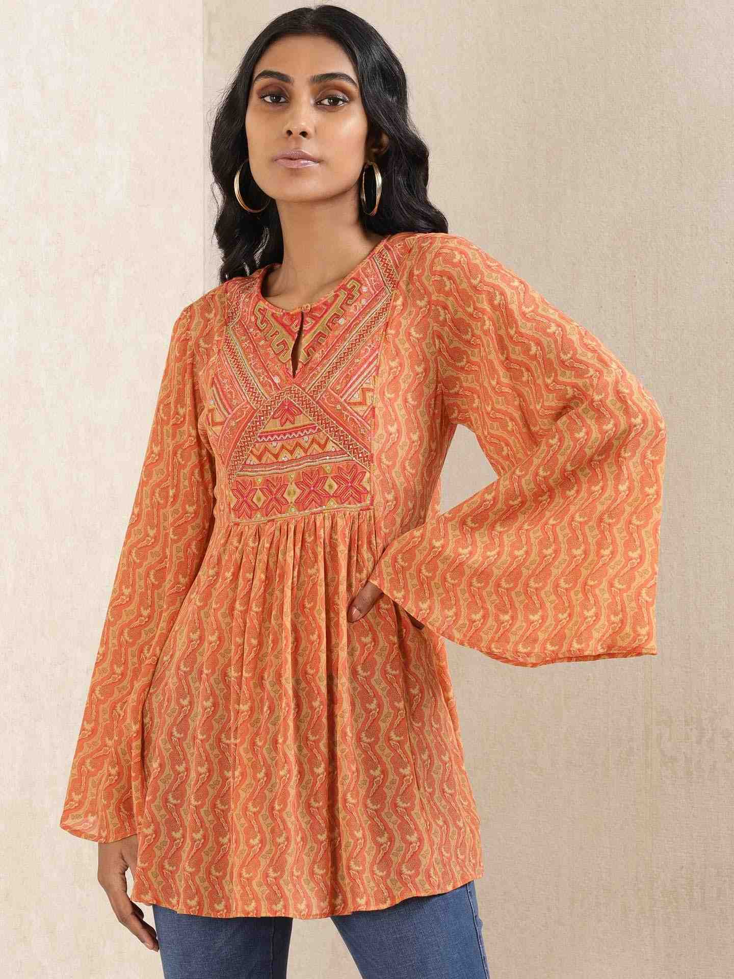 Rust & Beige Salya Crepe Kurti