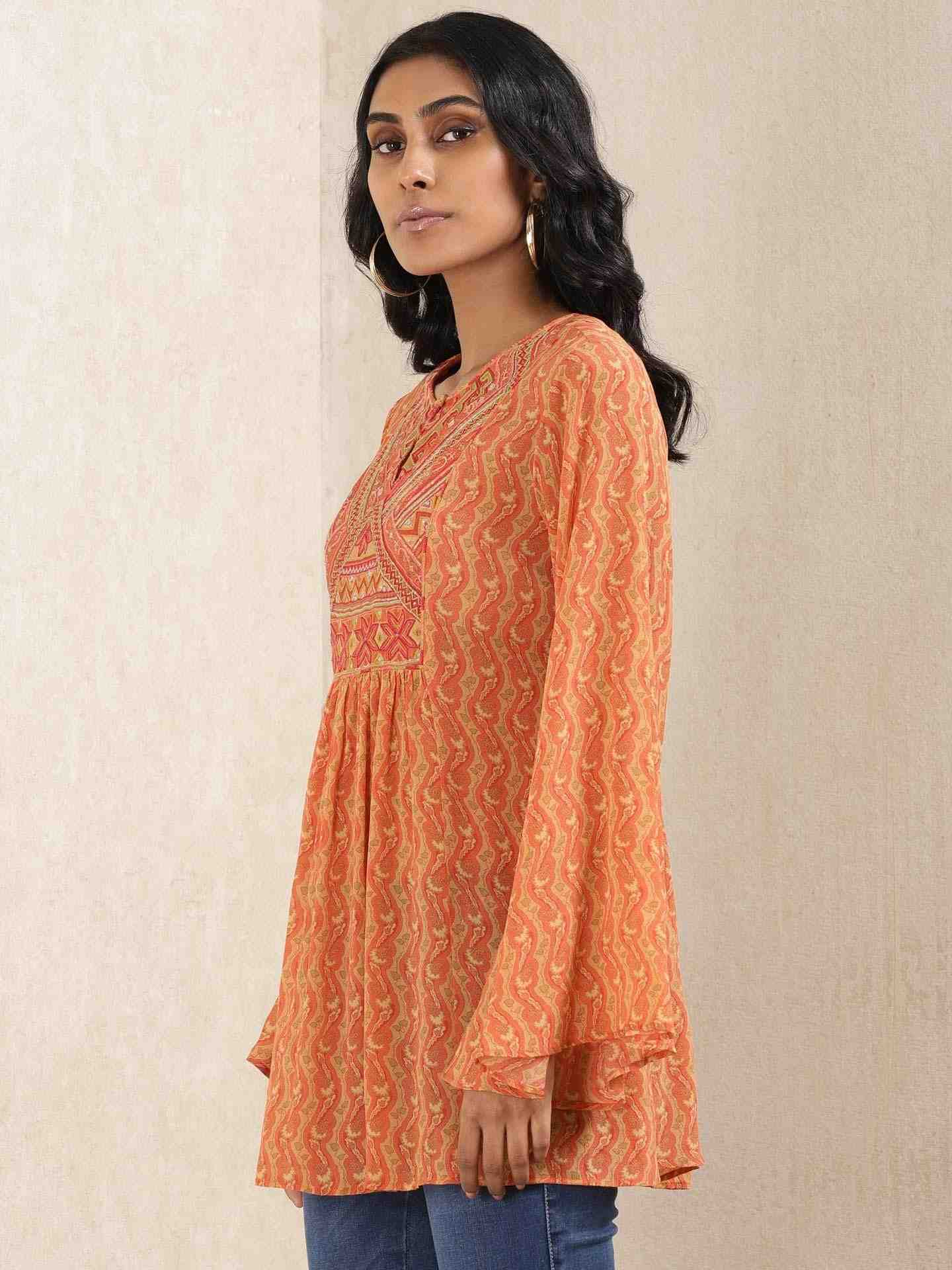Rust & Beige Salya Crepe Kurti