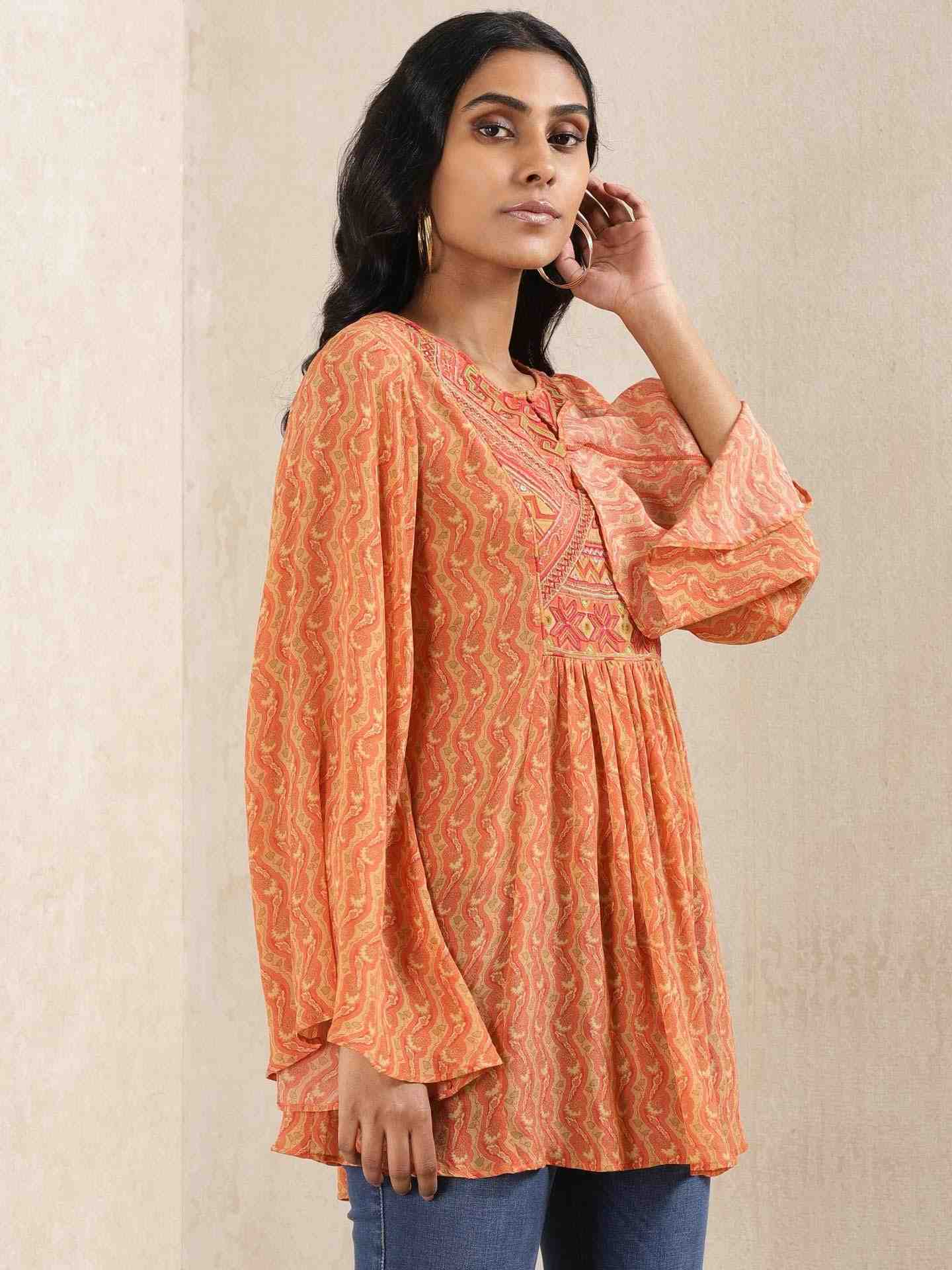 Rust & Beige Salya Crepe Kurti