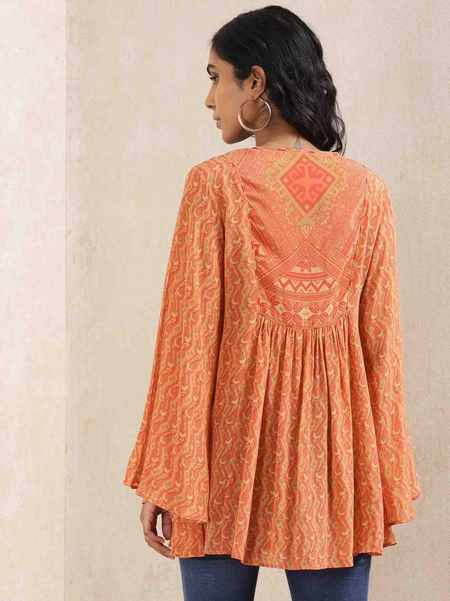 Rust & Beige Salya Crepe Kurti