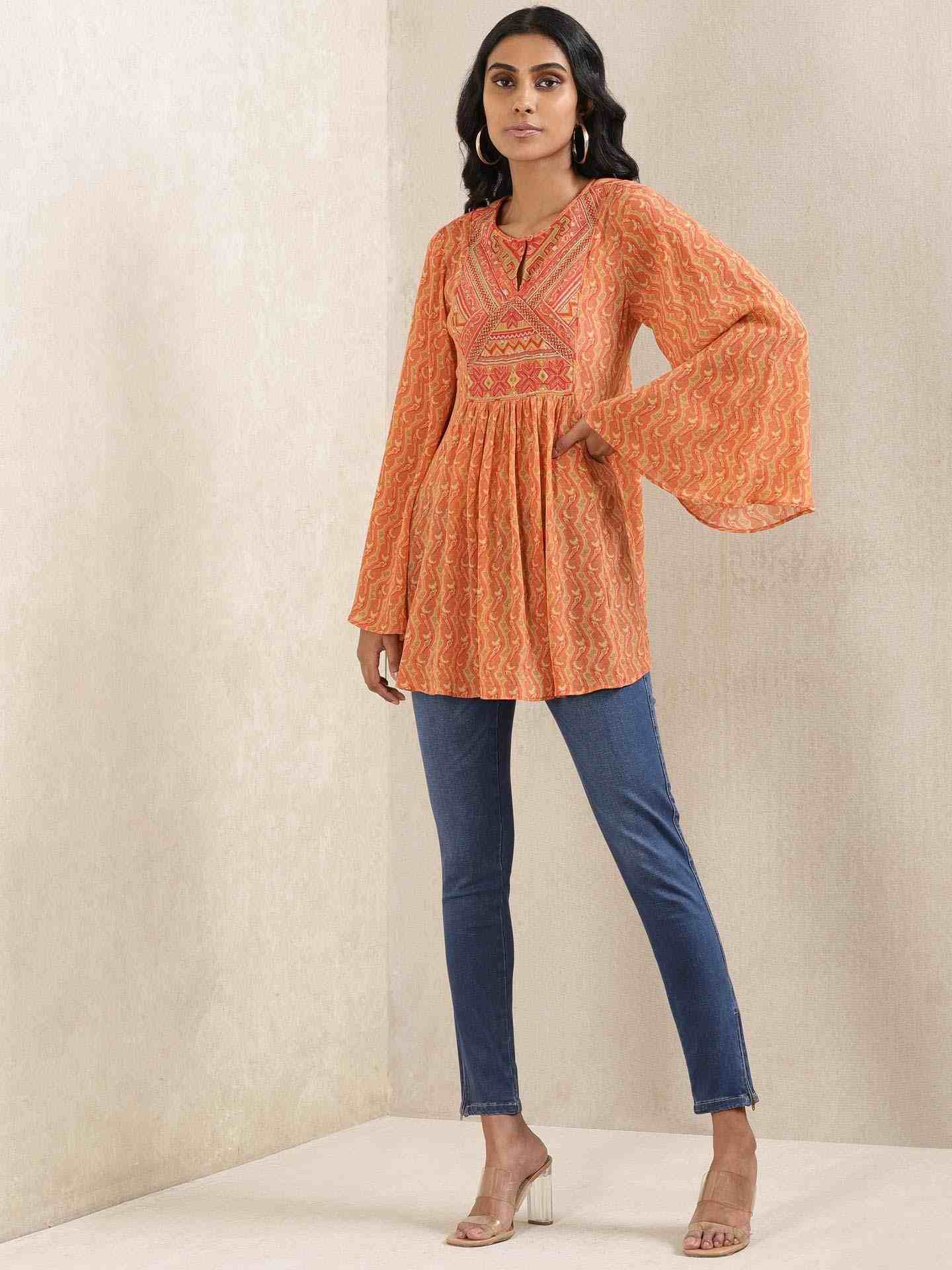 Rust & Beige Salya Crepe Kurti